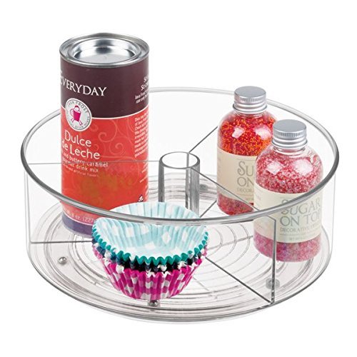 iDesign Linus Divided Lazy Susan Turntable Kitchen Organizer for Pantry, Cabinet, Countertops-9", Tall, Clear, 22.86 x 0.254 x 8.59 cm