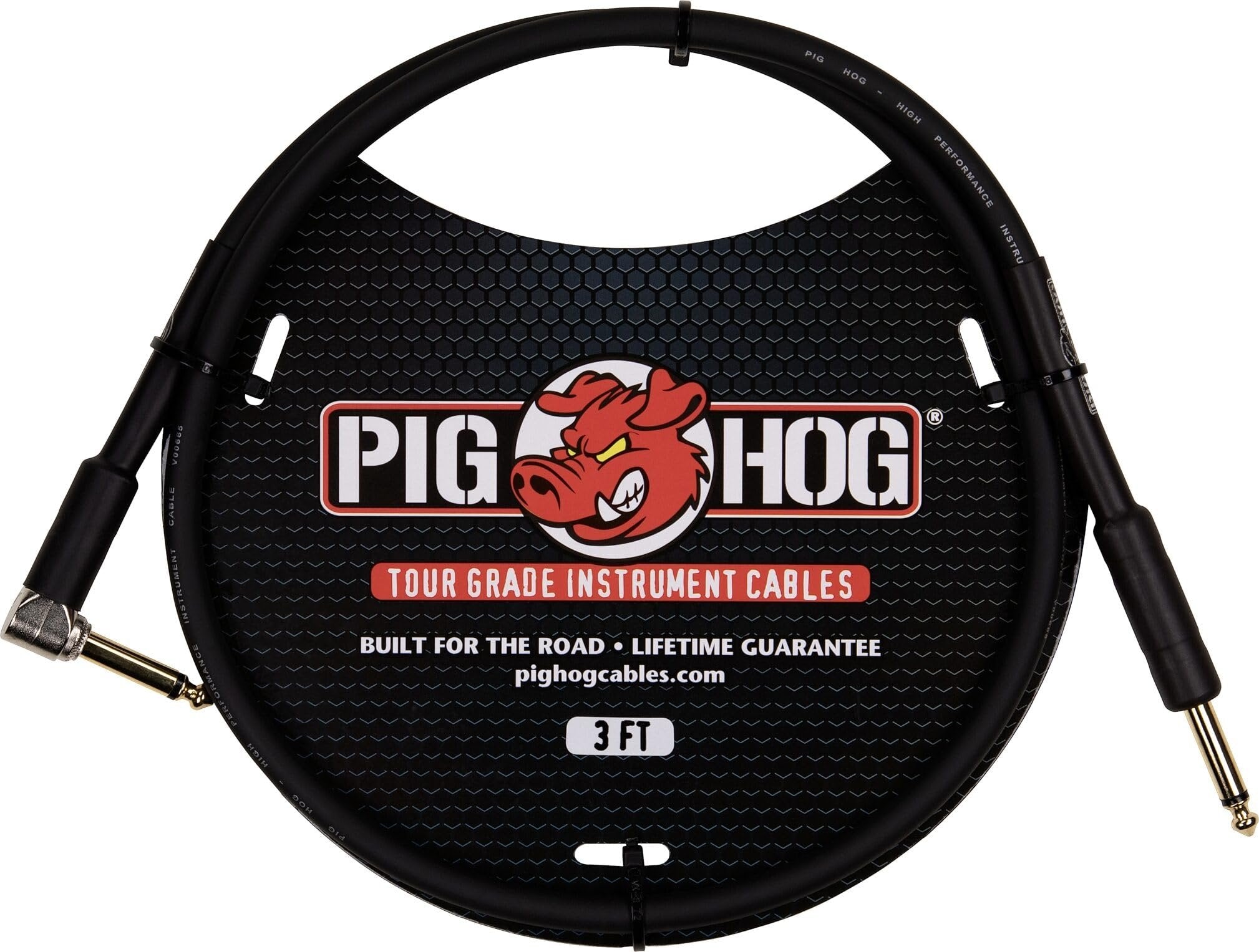PigHog PH3R 3-feet 1/4-inch - 1/4-inch Right Angle Connectors Guitar Instrument Cable 8mm PVC Outer Covering