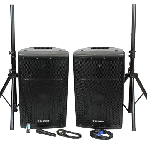 BLASTKING BDT15CMB2 15 inch 1000 Watts Active and Passive Speaker Box System w/Mic and Stand