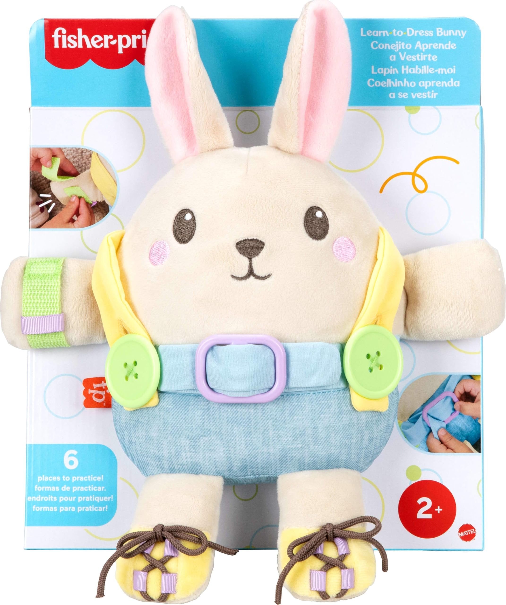 Fisher-Price Toddler Educational Toy Learn to Dress Bunny Plush Animal Activity Doll for Preschool Kids Ages 2+ Years