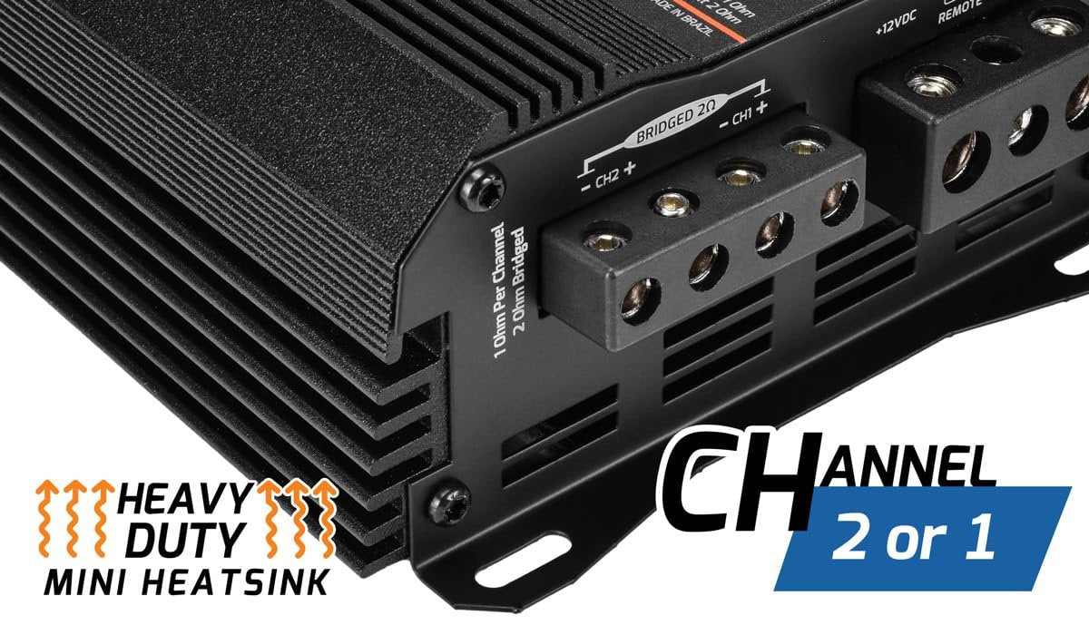 PRV Audio MDX1200.2 1 Ohm Mini 2 Channel Car Audio Amplifier 2X 600 Watts RMS at 1 Ohm - Bridged 1CH 1200 Watt at 2 Ohm for Powersports, Motorcycles, ATV, for High Power Stereo Speaker Systems