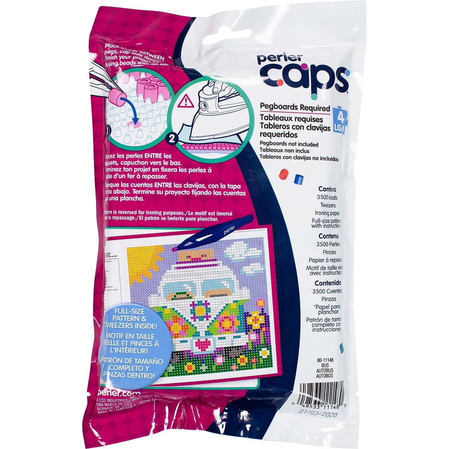 Perler 80-11148 Solid-Top Cap Fuse Beads, 3505pcs, Bus Pattern Kit