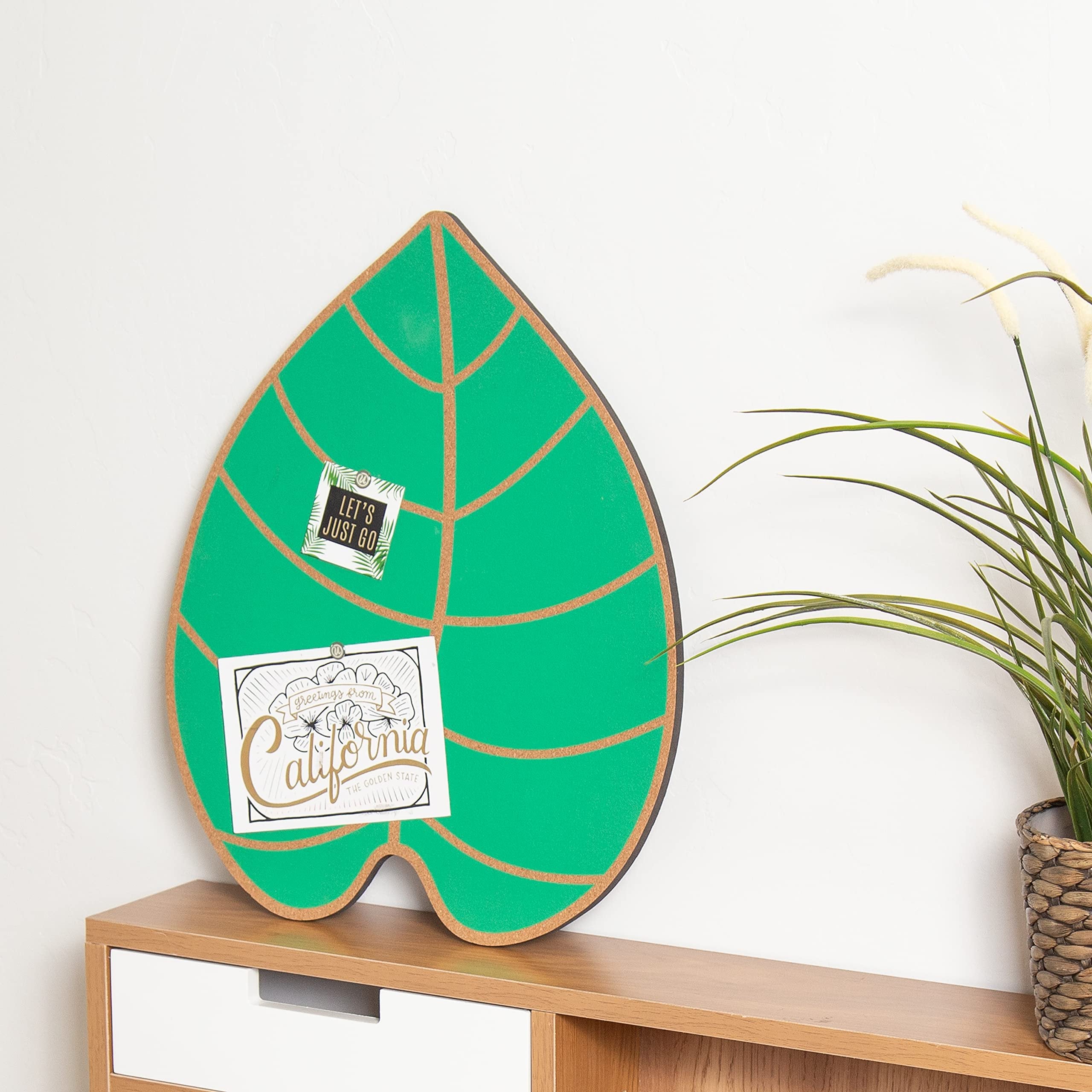 U Brands Tropical Elephant Ear Leaf Cork Bulletin Board, 14” x 17”, 1 Count