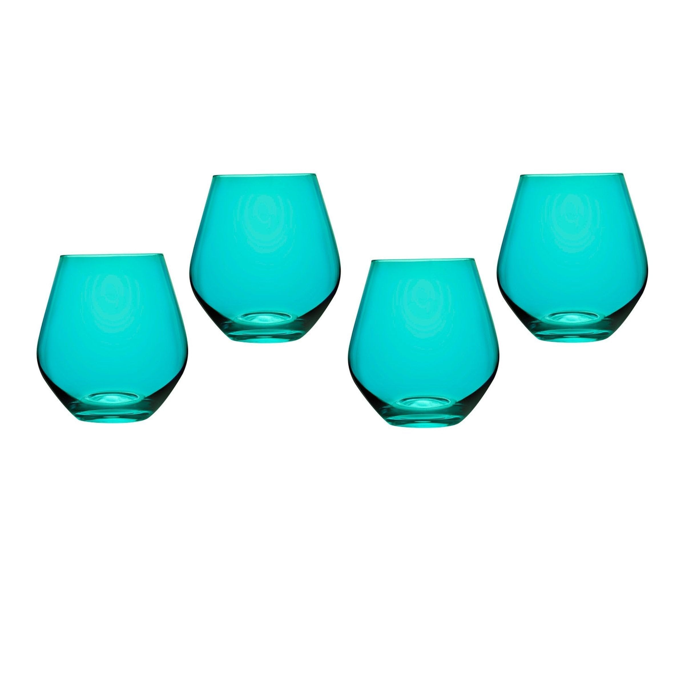 Godinger 22547 18 oz Meridian Stemless Wine Glass - Teal - Set of 4