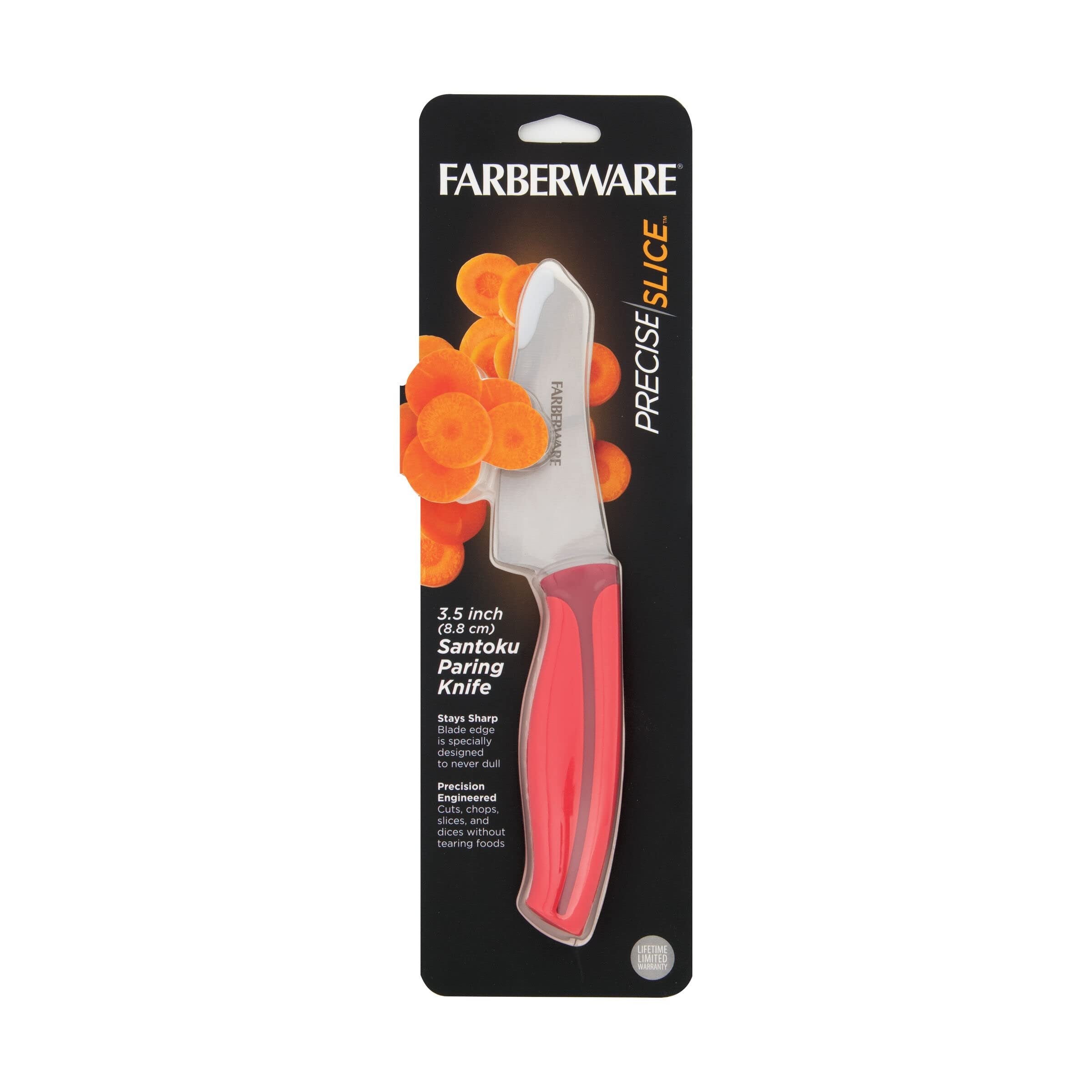 Farberware Precise Slice Santoku Parer Knife, 3.5 Inch, Red