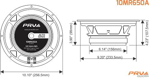 PRV AUDIO 10MR650A 10 Inch Midrange Speaker, 8 Ohm, 650 Watts, 97.5 db, 2.5 in Voice Coil Alto Series PRO Audio Mid Range Loudspeaker (Single)