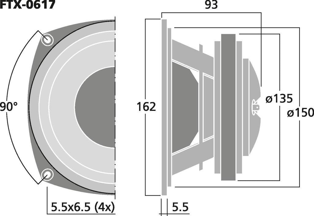 CELESTION T5931 Coax Mid 6.5-inch Cast Aluminum Chassis Ferrite Magnet Coaxial Driver Polyimide HF Diaphragm 8-Ohm 150 Watt Rms 300 Watt Max -FTX0617