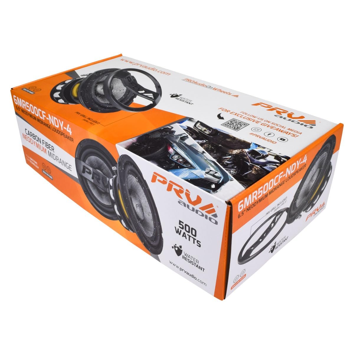 PRV AUDIO Carbon Fiber 6.5" Midrange Speaker 500 Watts 4 Ohm Neodymium 6MR500CF-NDY-4 Water Resistant Pro Audio Loudspeaker for Boat UTV 4-Wheeler Motorcycle (2 Speakers)