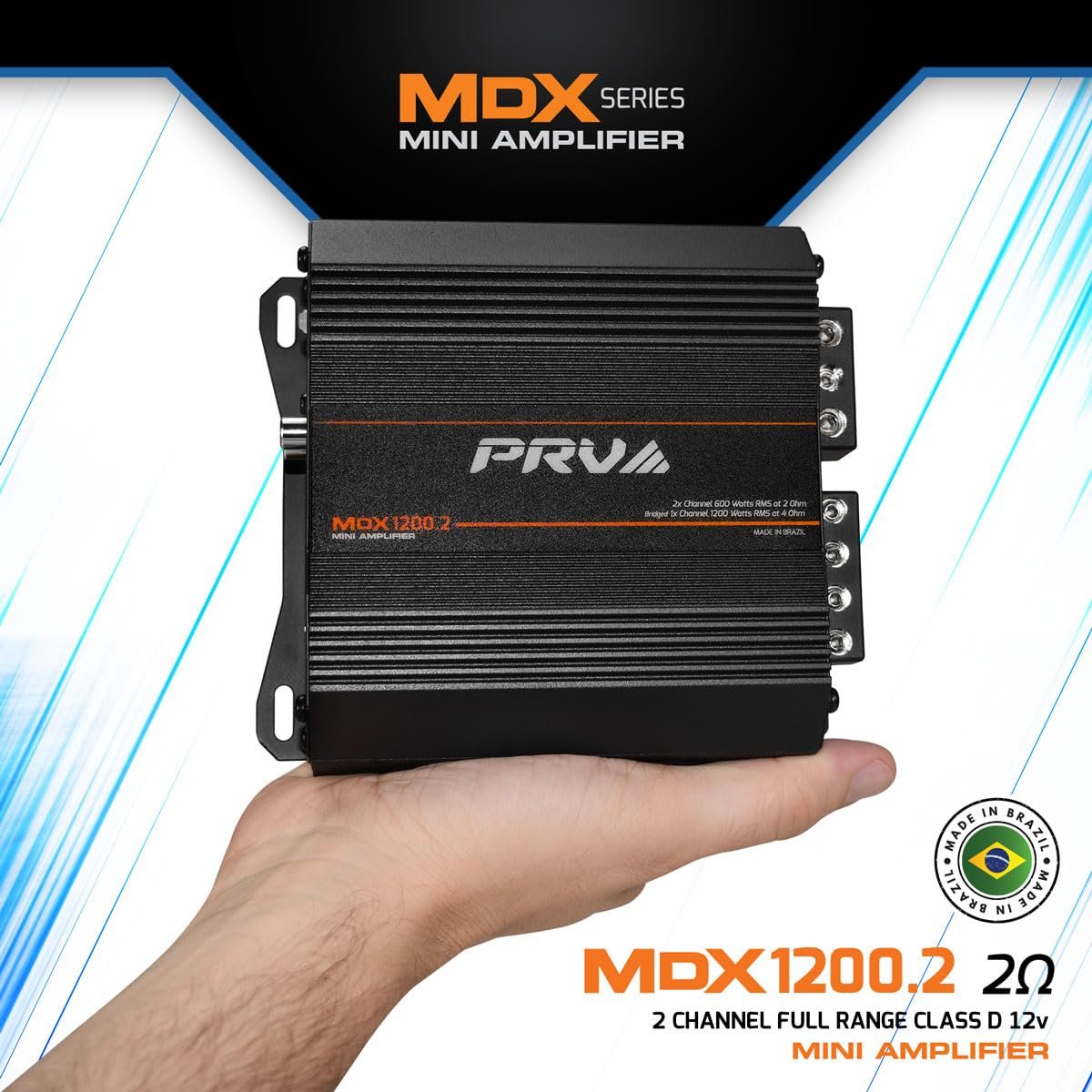 PRV Audio MDX1200.2 2 Ohm Mini 2 Channel Car Audio Amplifier 2X 600 Watts RMS at 2 Ohm - Bridged 1CH 1200 Watt at 4 Ohm for Powersports, Motorcycles, ATV, for High Power Stereo Speaker Systems