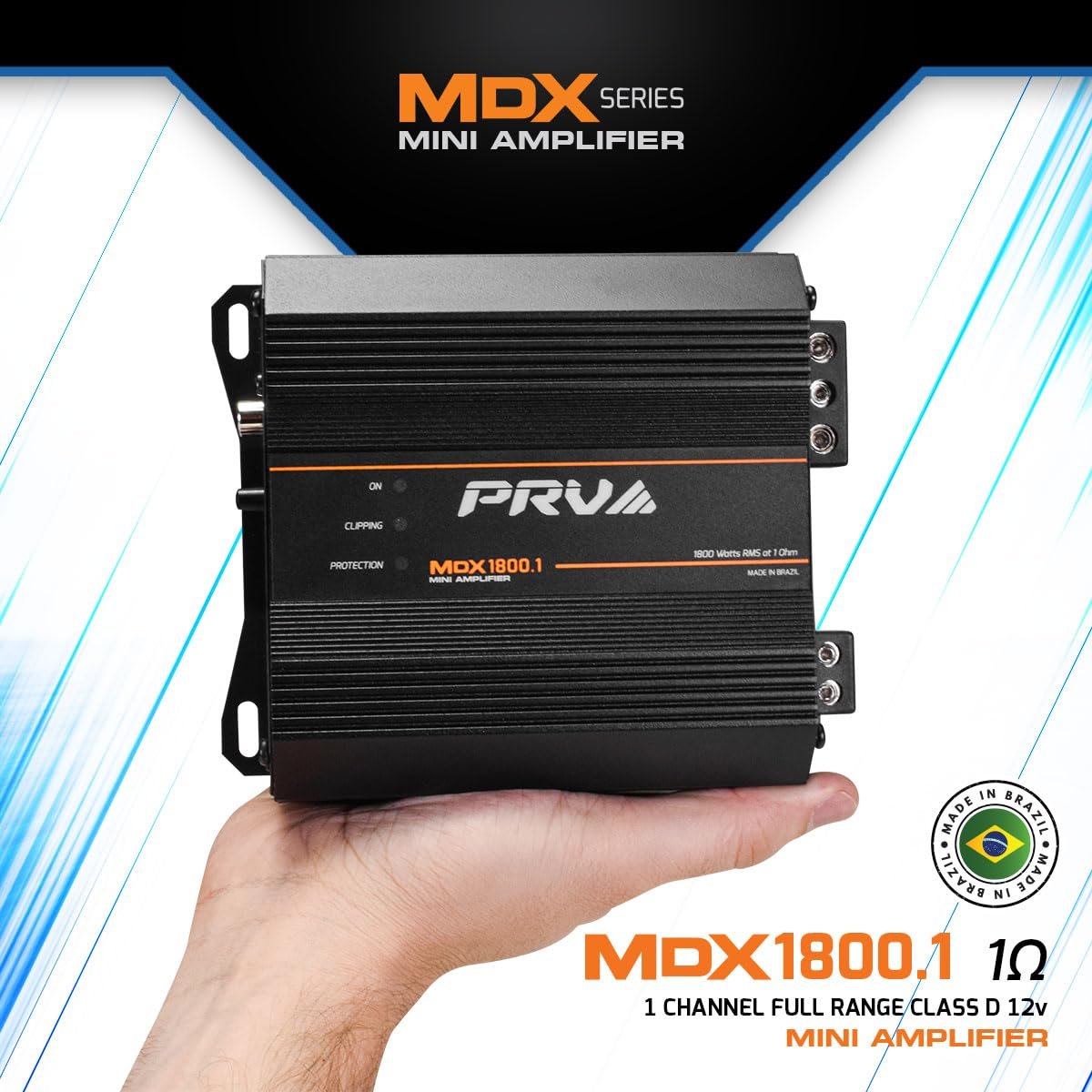 PRV Audio MDX1800.1 1 Ohm Mini Car Audio Amplifier 1 Channel 1800 Watts RMS Ultra Compact Full Range Monoblock Class D Amp for Powersports, Motorcycles, ATV, for High Power Loudspeaker Systems