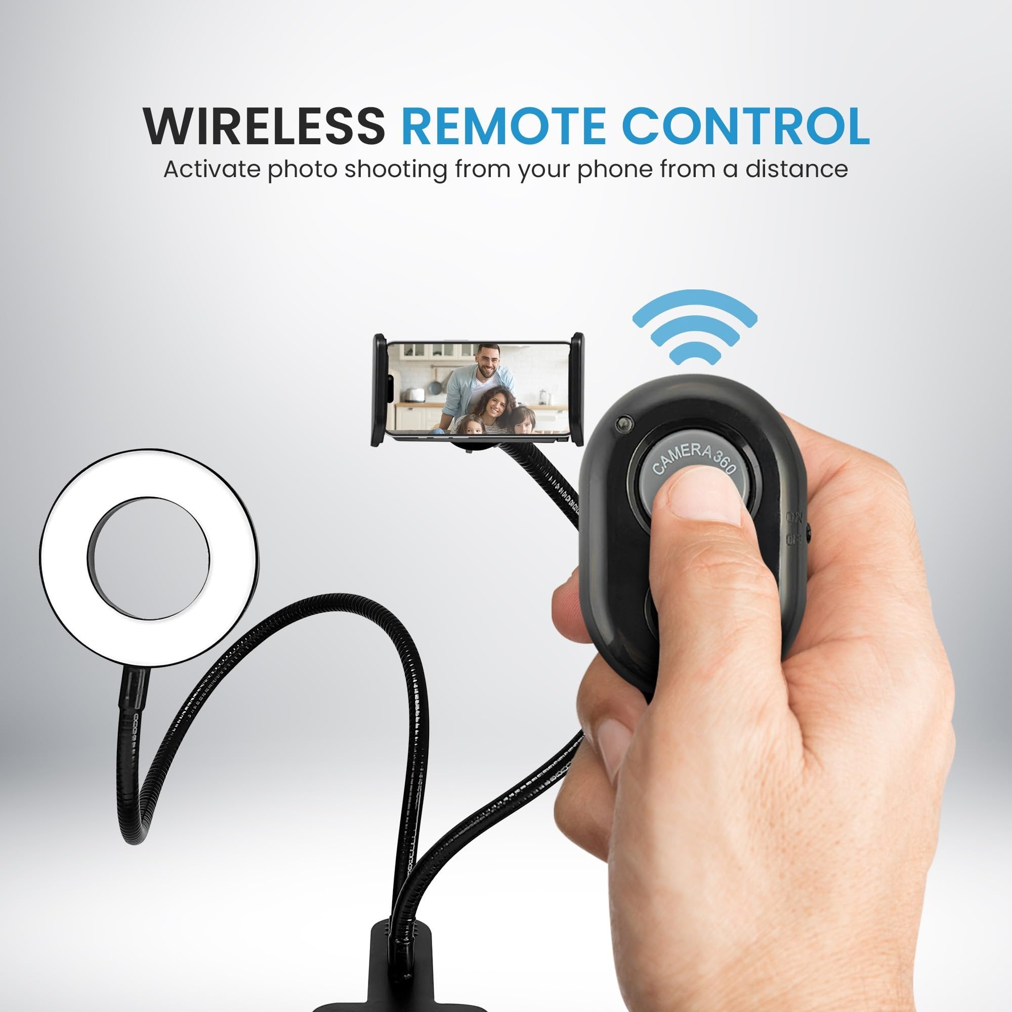 iDance LED Ring Light with Cell Phone Clip Stand Holder, 3.5", Grip Flexible Long Arm Gooseneck Bracket Mount Clamp with Bluetooth Remote Control for Desk, Bed, Compatible with iPhone and Smartphone