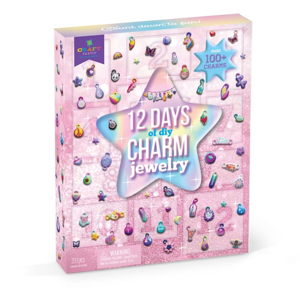 Craft-tastic – 12 Days of DIY Charm Jewelry – Count Down to Fun with 12 Days of Puffy Charm DIY Surprises Bracelets, Rings, Hair Charms, Earrings, and More – Creative Arts & Crafts Gift - Ages 6+