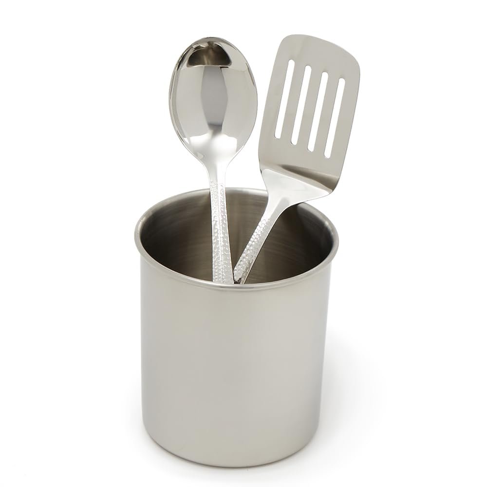 Stainless Steel Utensil Set with Elegant Hammered Finish by Home Basics | Includes Slotted Turner and Serving Spoon Set | Hanging Hole for Easy Storage