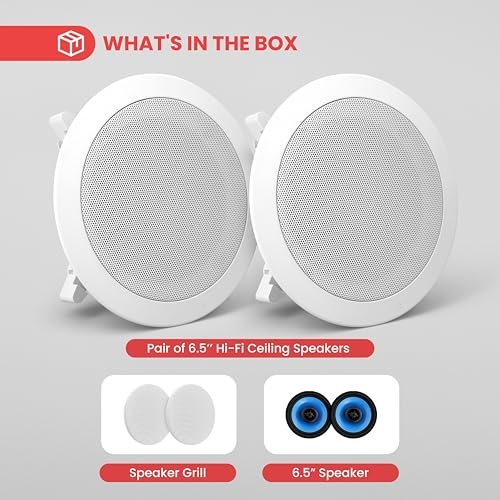 Pyle 6.5'' Home In-Wall / In-Ceiling Speakers, 250W Peak Power, Dual Hi-Fi Stereo Sound, Pivoting Silk Dome Tweeter, Poly Cone Mid-Bass, Adjustable Treble, Stain Resistant Grill, Custom Installations