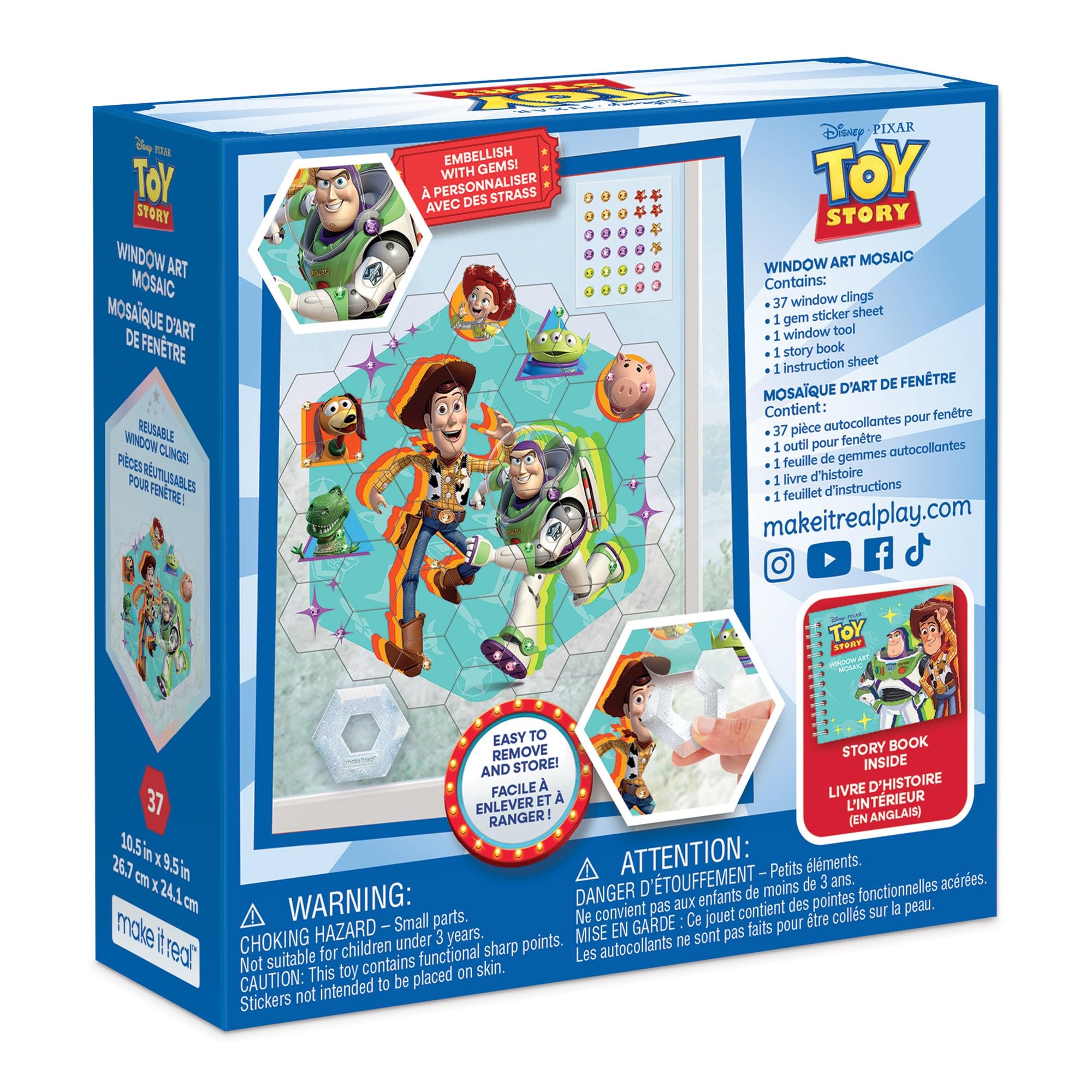 Make It Real Disney: Window Art Mosaic - Toy Story - 41 pcs, Reusable Window Puzzle Clings, Creates a 10.5 x 9.5 Image, Disney Pixar, Kids Ages 6+