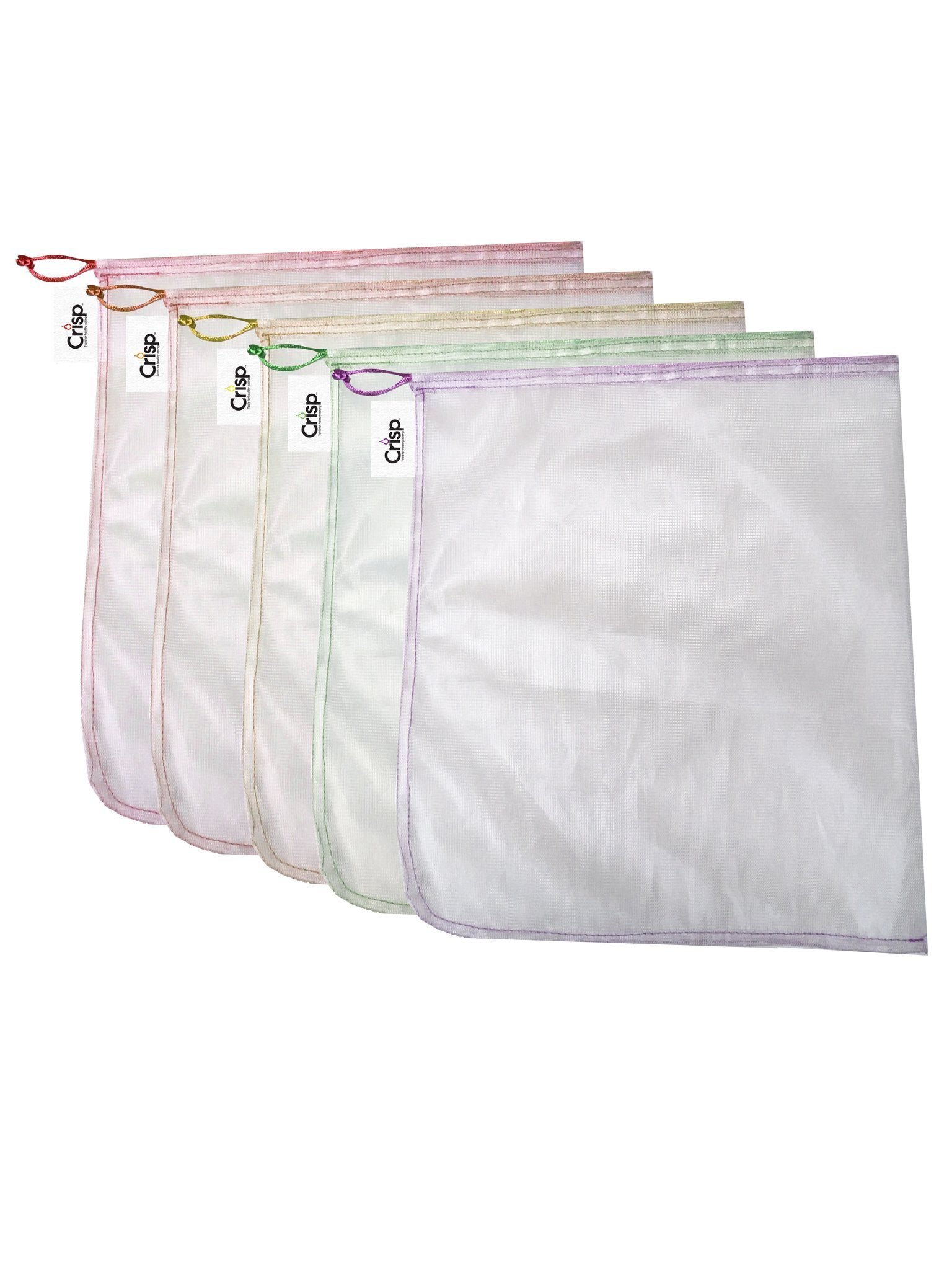 Crisp Produce Bags, Set of 5, 12.5" X 14.375", Multicolor