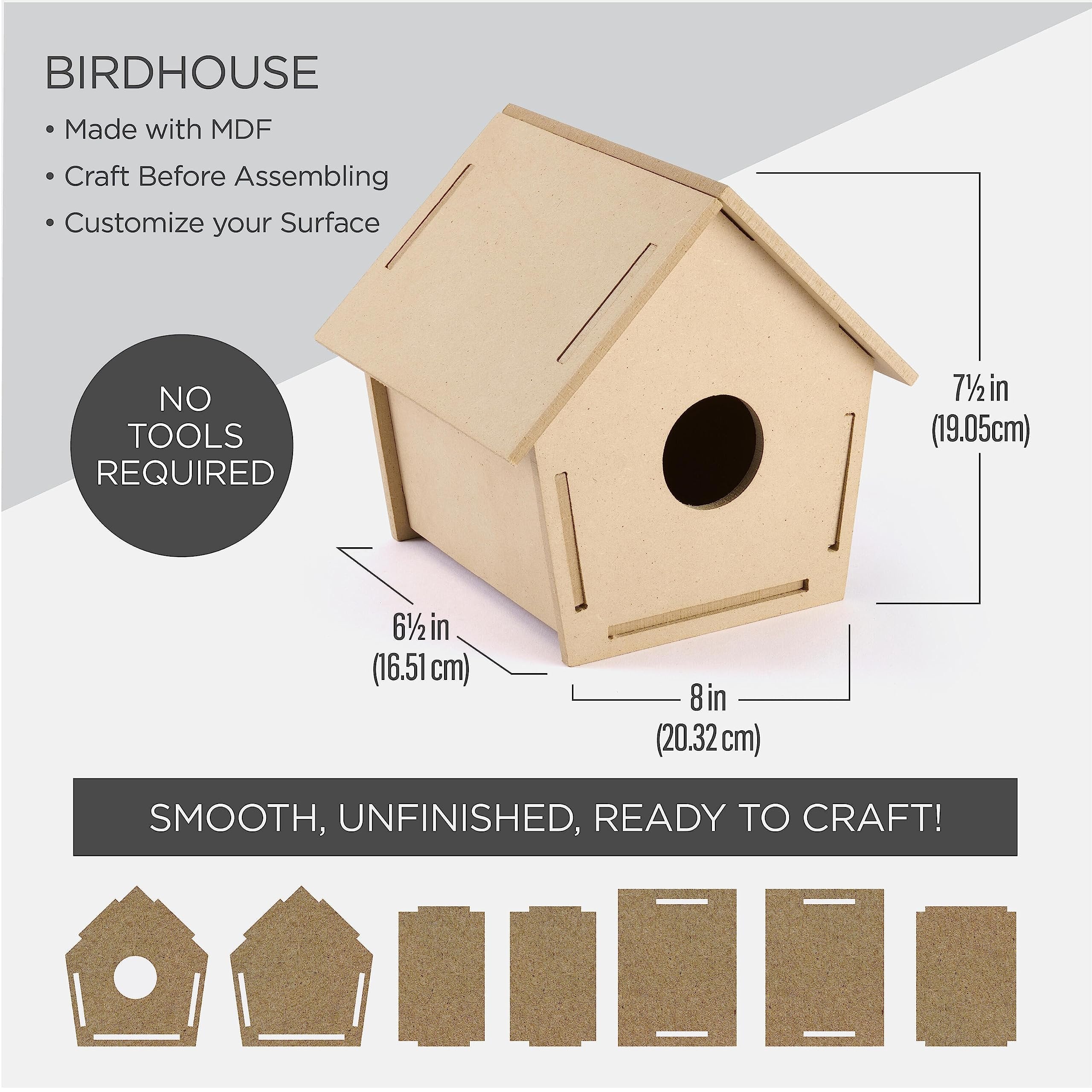 Plaid Birdhouse, Konnectz Unfinished, Easy to Assemble Wood Surface Perfect for DIY Arts and Crafts Projects, 61799