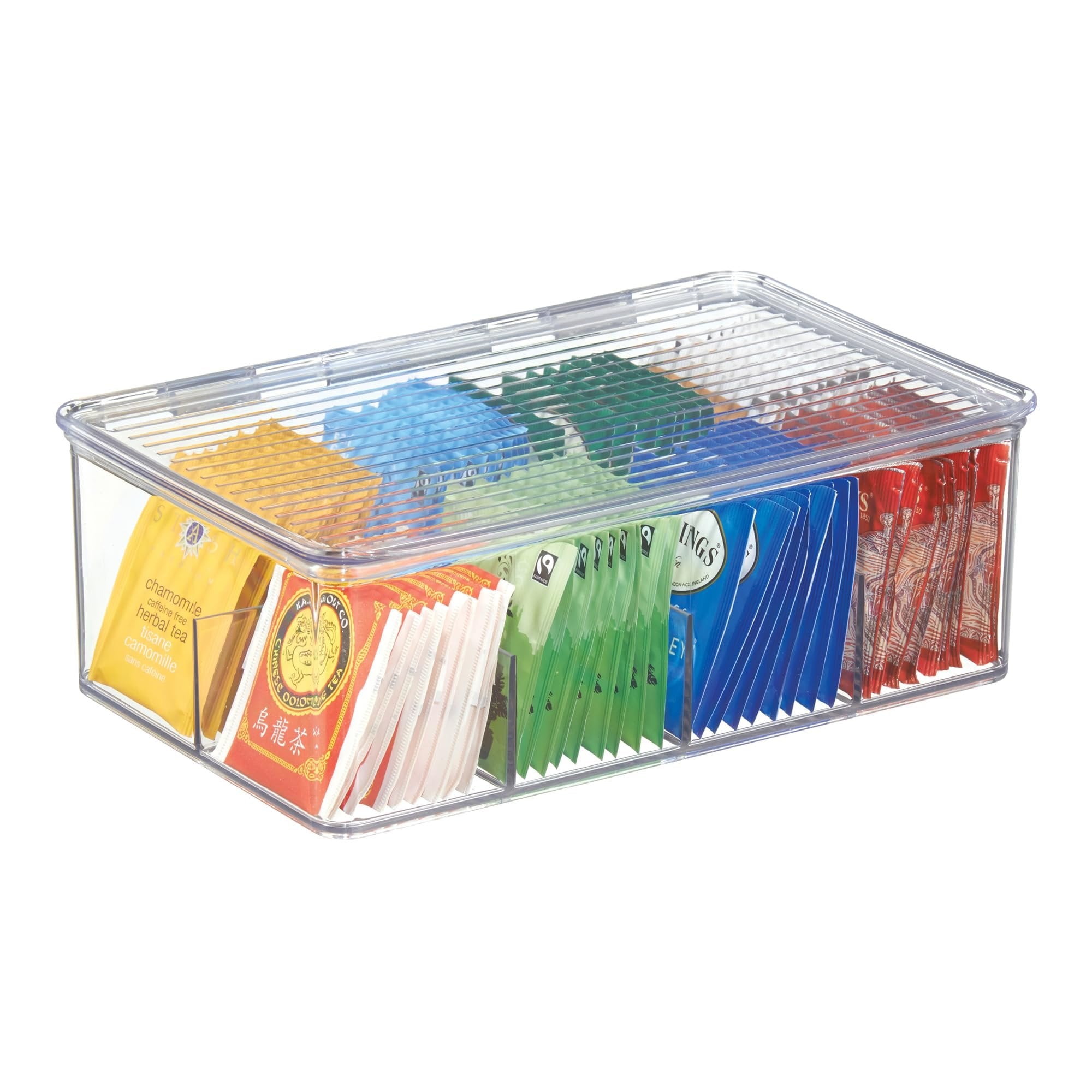 InterDesign Binz Tea Bag Organizer Box - Kitchen Cabinet Storage, Clear