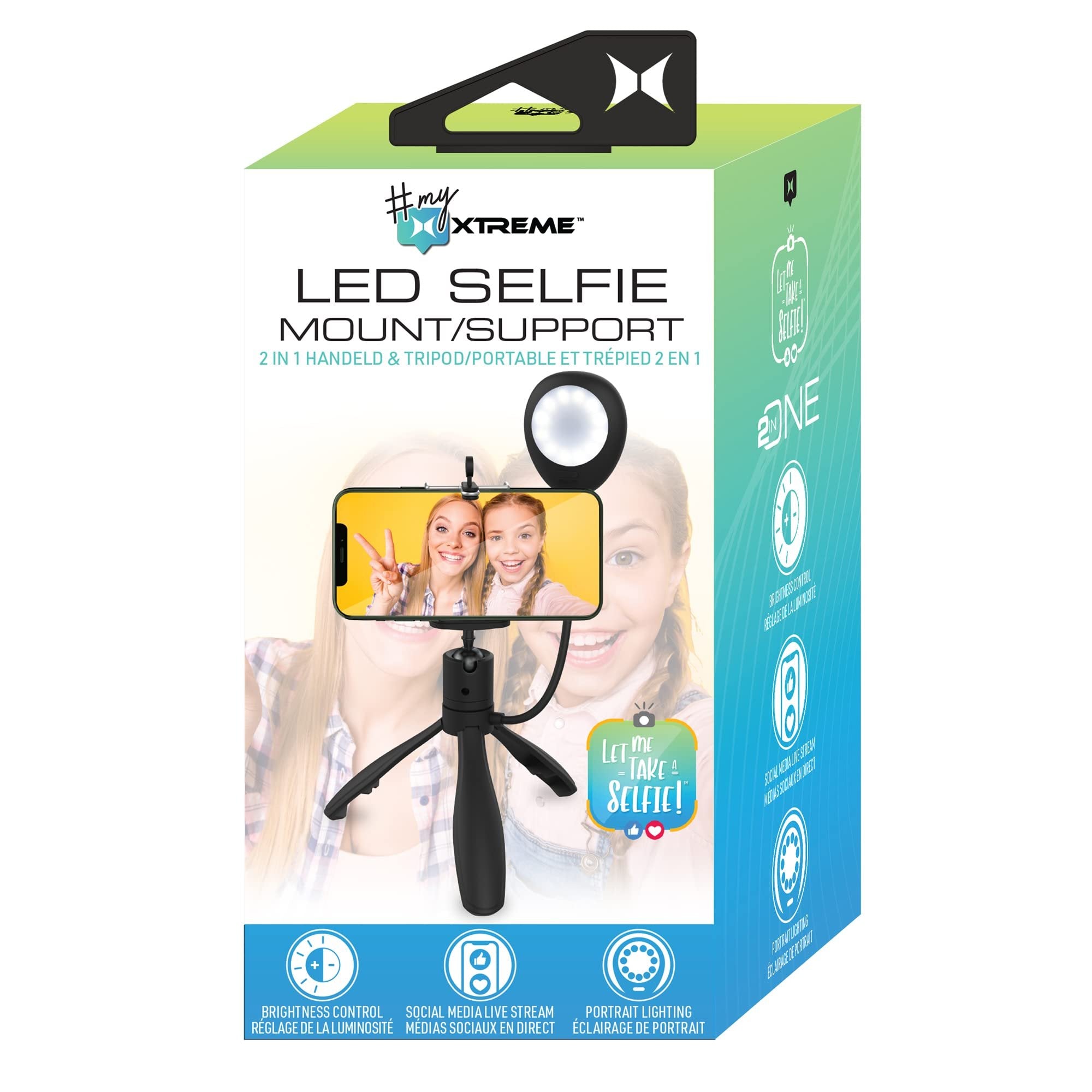 Xtreme XCA21019BLK LED Smartphone Extendable Selfie Mount 2 in 1 Led Selfie Stick 3 White Lighting Levels, Tripod Handheld, Use for TikTok, Live Streaming, Social Media