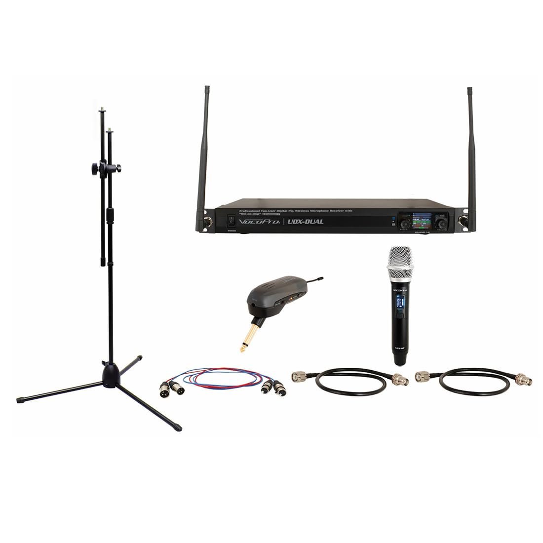 Digital UHF PLL Wireless System with Guitar Transmitter and Handheld Vocal Microphone