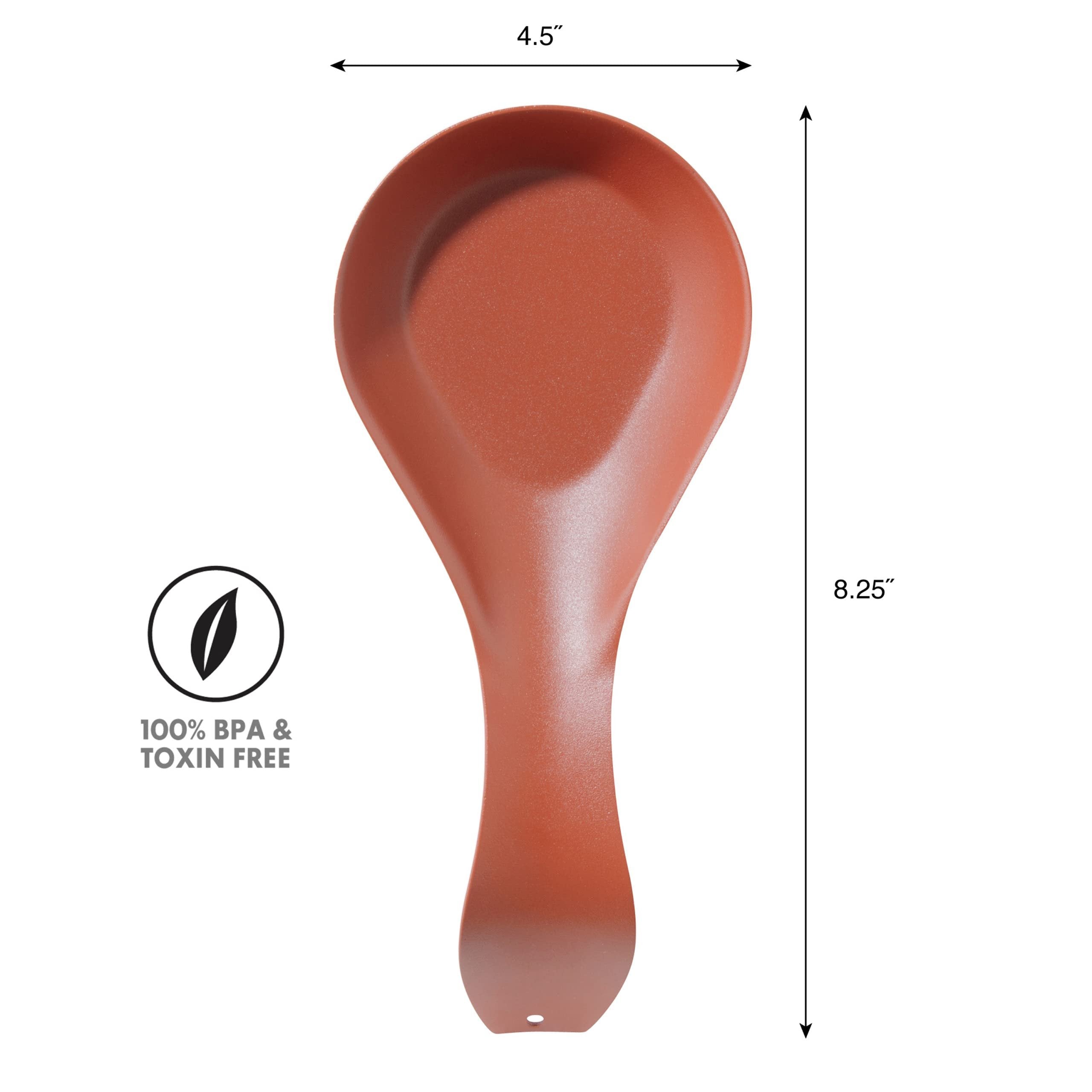 OGGI Stainless Steel Spoon Rest- Long Handle Holds Kitchen Utensils in Place, Great Spoon Rest for Kitchen Counter, Stove Top, or Coffee Station; Kitchen Accessories, Utensil Rest, Brick red