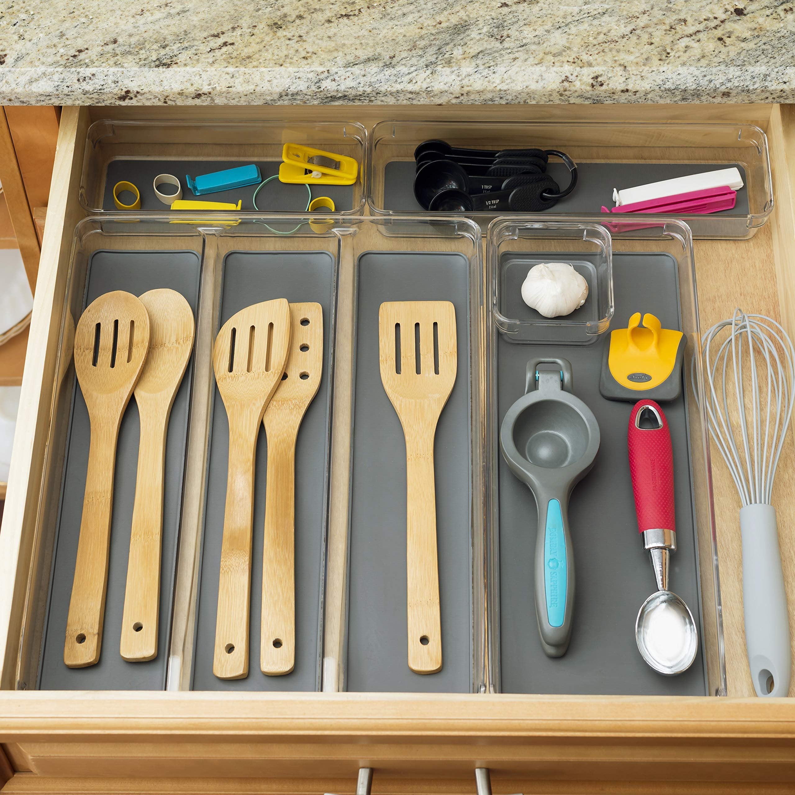 Home Basics 3 Section Plastic Drawer Organizer Rubber Lined Bottom for Efficient Home and Office Storage