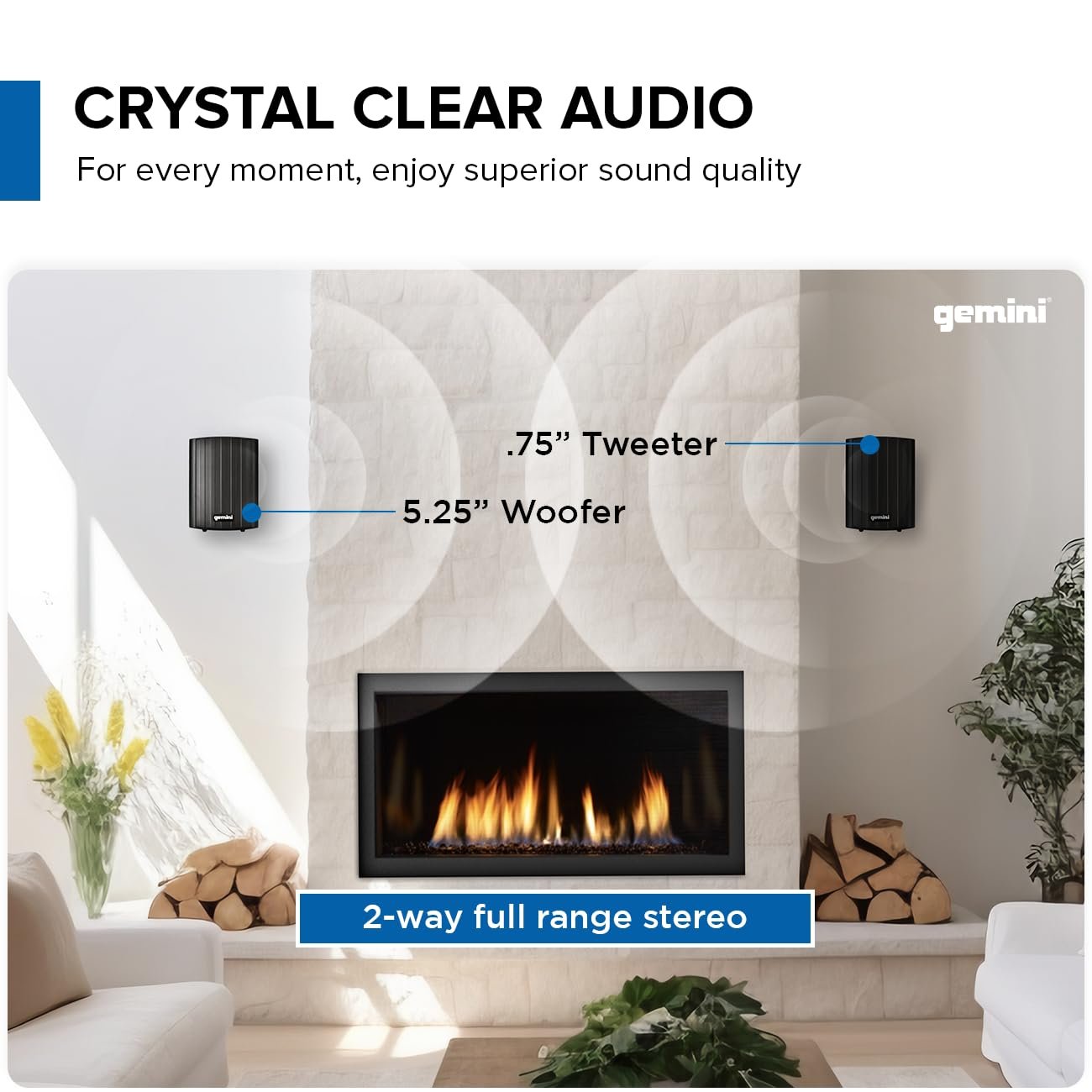 Gemini Sound GHSI-W525BT-PR-BLK 5.25" Inch Powerfull Bass Woofer 150 Watt Peak Power Waterproof Bluetooth Wall & Ceiling Mount Wired Speakers Pair Easy Daisy Chain for Home Outdoor Pool & Patio, Black