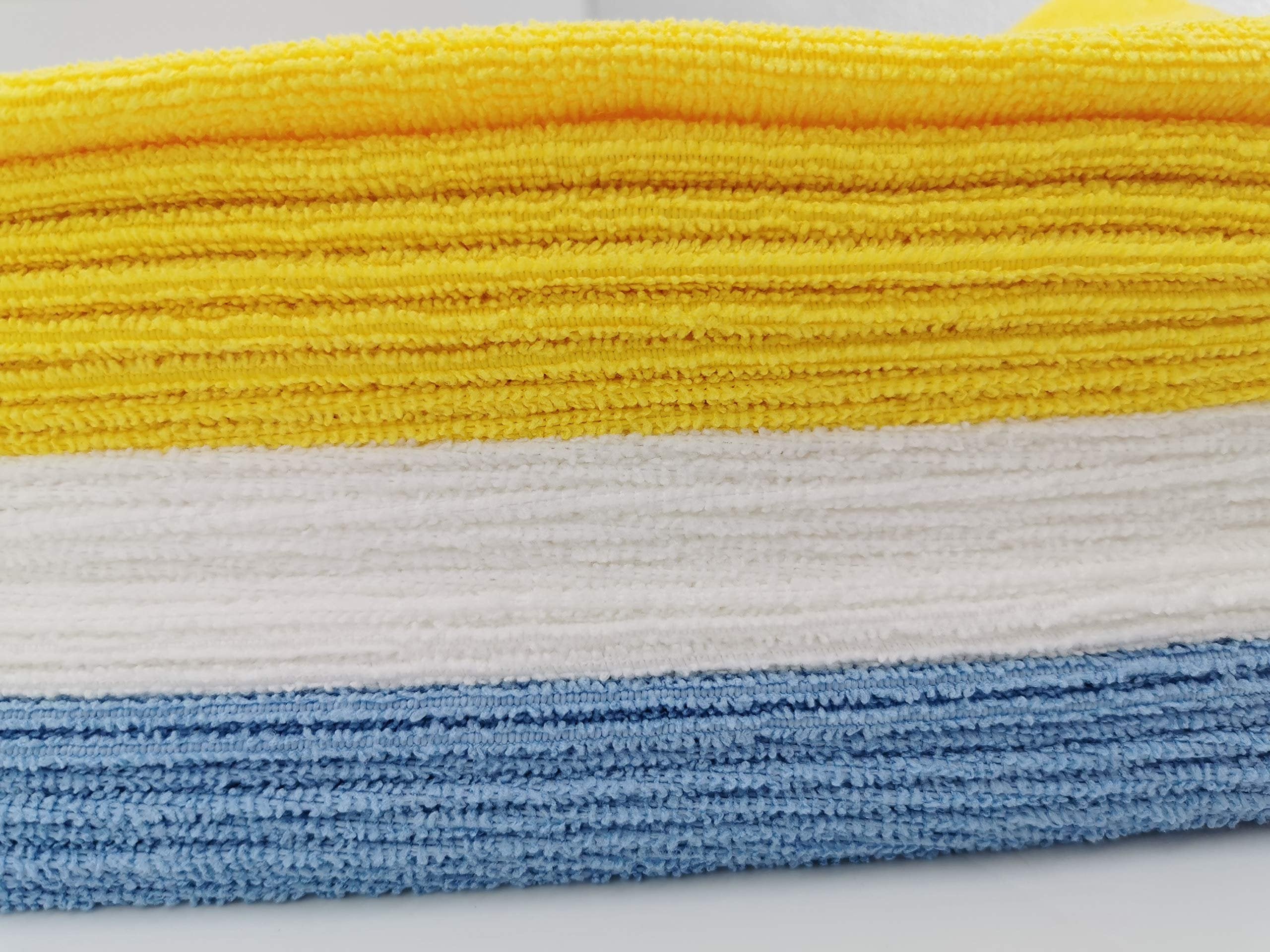 DEEJAYLED Microfiber Cleaning Towel - 25 Pieces All Purpose Super Absorbent and Ultra Soft Non-Abrasive TBHMICROFIBER (Blue, Yellow, and White)