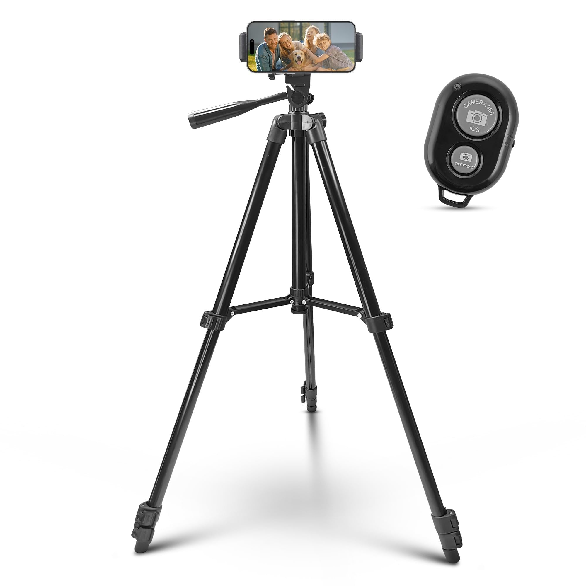 iDance Cell Phone Tripod Stand, 51", Phone Tripod with Bluetooth Remote Control, Portable Tripod for iPhone and Smartphone, Tripod Mount for Video Recording, Traveling, YouTube and Tiktok