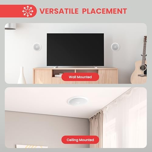 Pyle 6.5'' In-Wall/In-Ceiling Midbass Speakers (Pair) - 2-Way Woofer Speaker System Directable 1” Titanium Dome Tweeter Flush Mount Design w/ 65Hz - 22kHz Frequency Response 250 Watts Peak - PDIC60