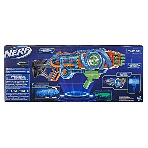 Nerf Elite 2.0 Flipshots Flip-32 Blaster, Rotating Dart Barrels, 32-Dart Capacity, 32 Elite Darts, Toy Foam Blasters, Kids Outdoor Games & Toys for Boys & Girls
