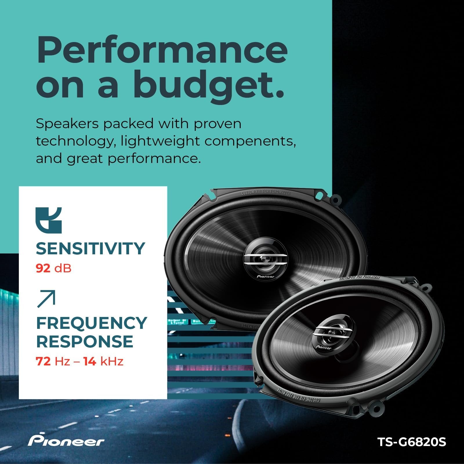 Pioneer G-Series TS-G6820S 6” x 8” 2-Way Speakers (Pair) – 250W Max, Balanced Sound + Smooth Treble, Great Stock Replacement, High-Efficiency Speaker Designed for OEM Power