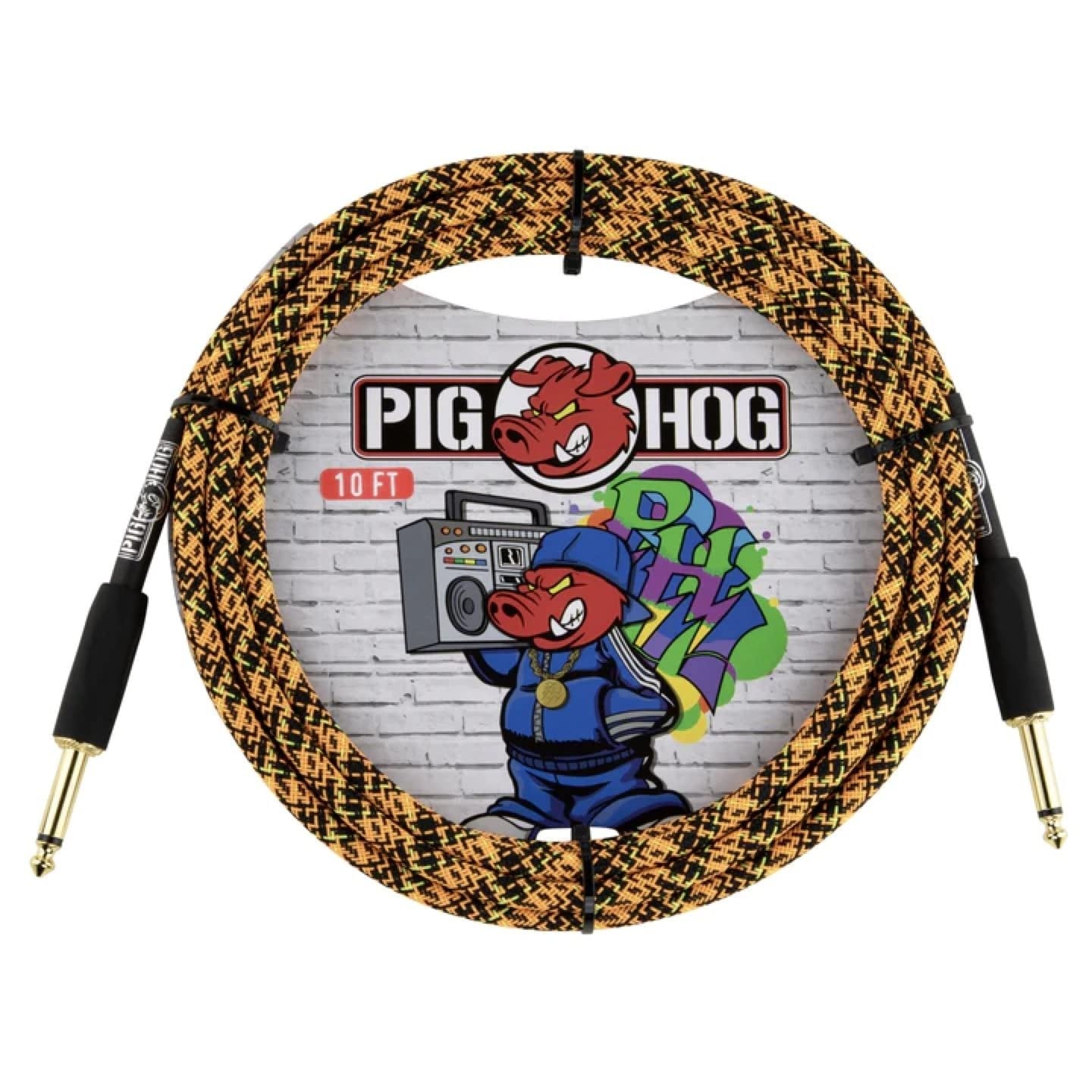 Pig Hog"Orange Graffiti Woven Instrument Cable, 10-Foot, Straight 1/4" Plugs