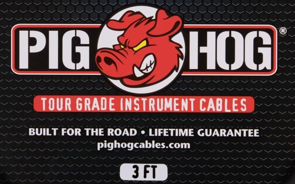 PigHog PH3R 3-feet 1/4-inch - 1/4-inch Right Angle Connectors Guitar Instrument Cable 8mm PVC Outer Covering