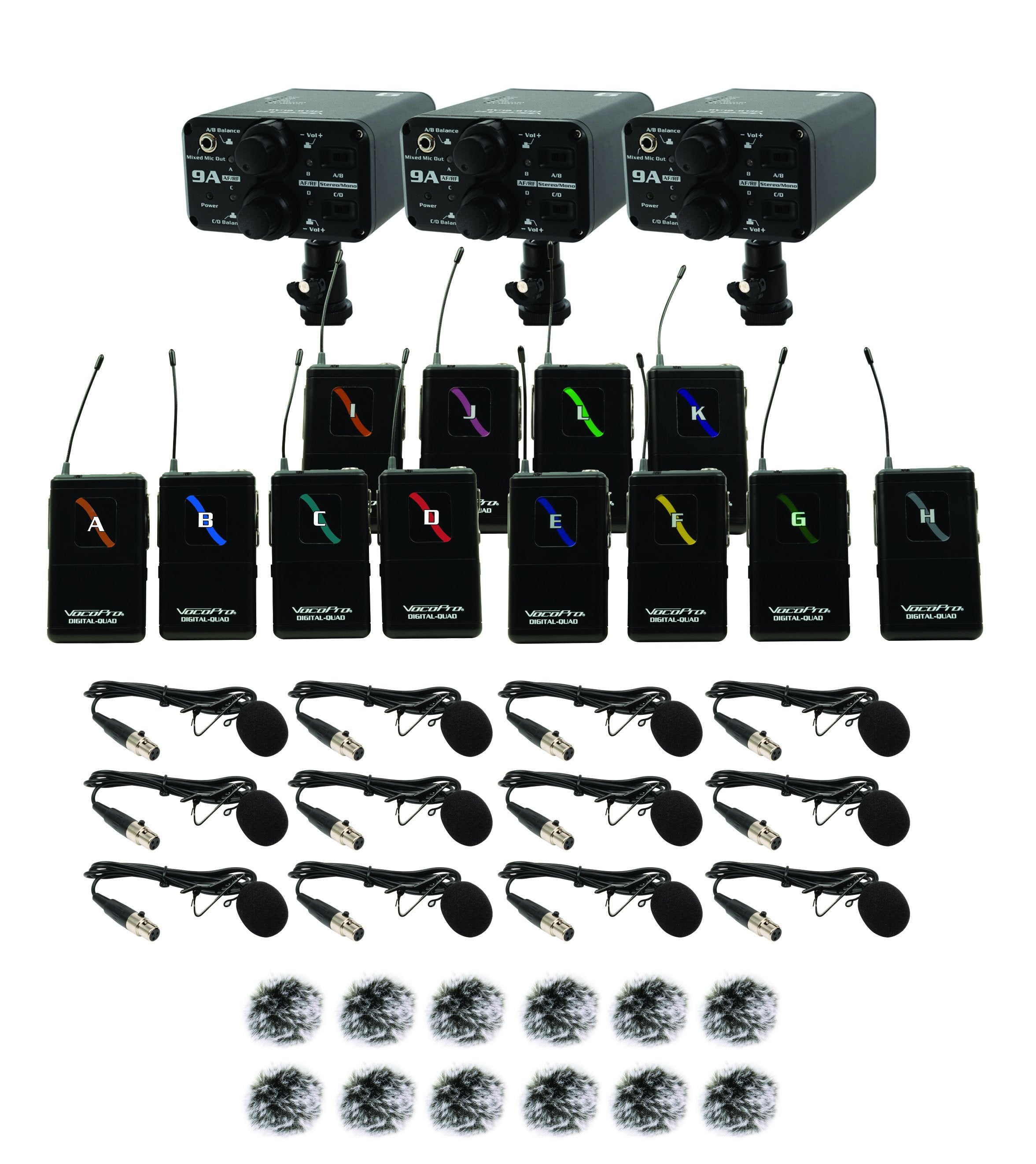 VocoPro - Portable Twelve Lavalier Field/Camera-Mountable Wireless Microphone System. (VCOFIELD-QUAD-FILM-12L)