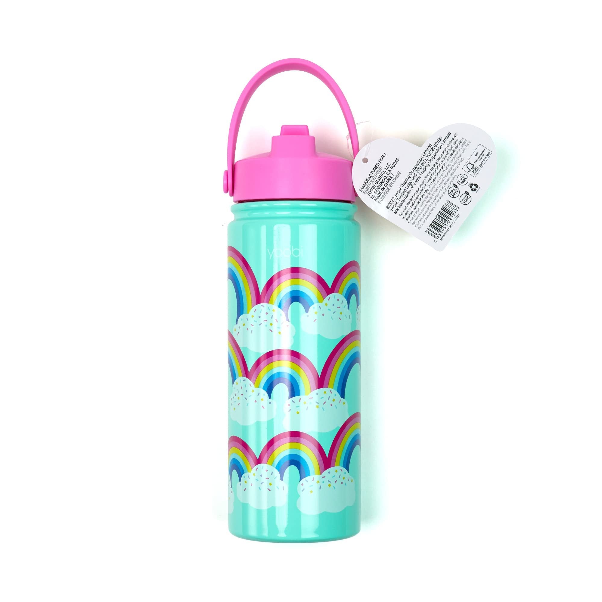 Yoobi Rainbow Sprinkles Stainless Steel Water Bottle – 18 oz w/Spill-Proof Lid Straw – Dishwasher Safe Adult Water Bottle, Kids Water Bottle – BPA & PVC-Free Leak Proof (Mint Rainbow Sprinkles)