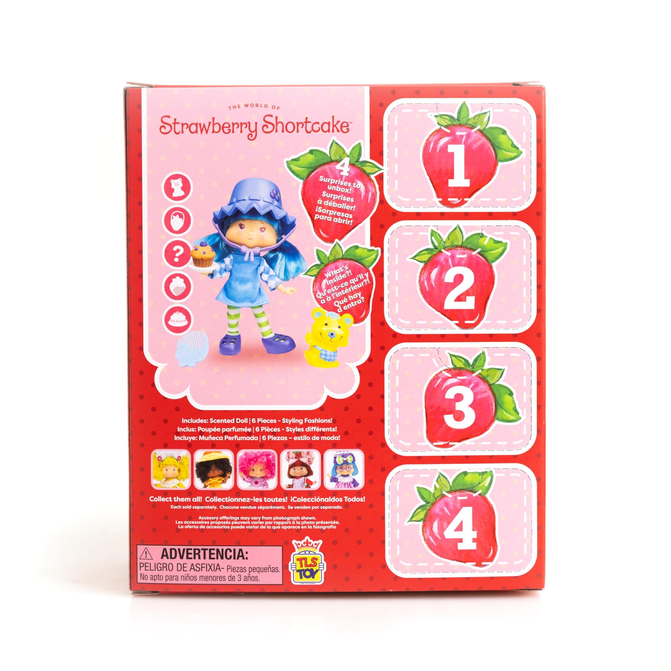 Strawberry Shortcake 5.5-inch Blueberry Muffin Poseable Sweet Scented Fashion Doll with 4 Surprise Reveal Accessories