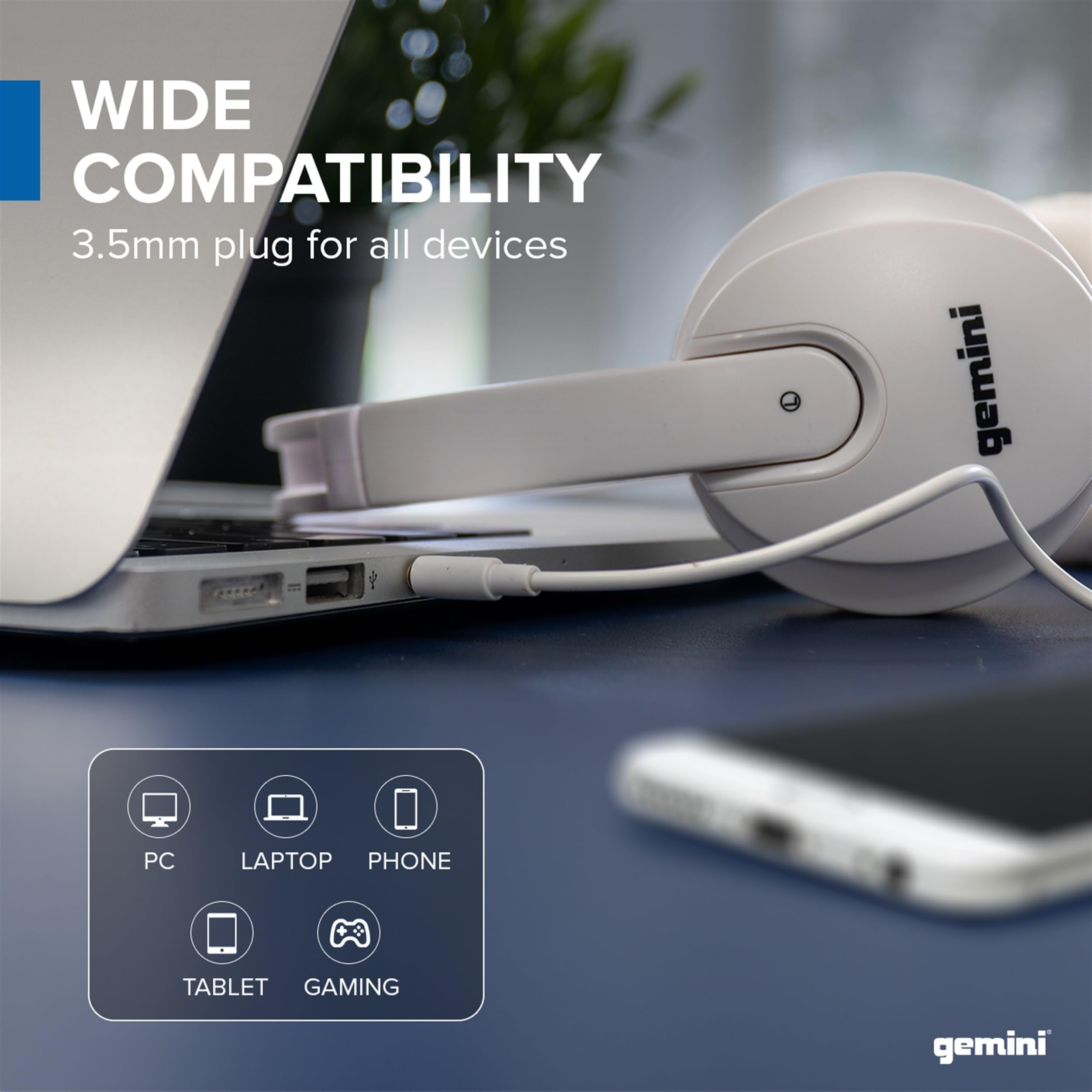 Gemini Sound DJX-200 White Professional DJ Headphones - Over-Ear Monitor with 40mm Drivers, Ultra-Comfort Ear Cups, Noise Isolation, Lightweight Design for DJing, Gaming, Podcasting, Music Production