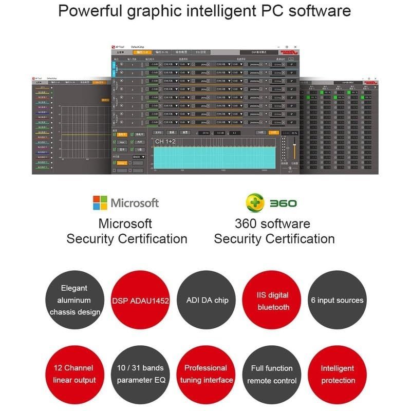 SOUND MAGUS AP12V3 DSP AP12 Pro 12-Channel Bluetooth USB Car Audio Signal Processor Controls 12 Amplifier Channels to RCA