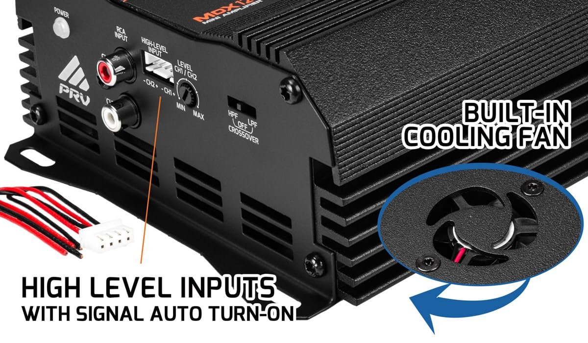 PRV Audio MDX1200.2 1 Ohm Mini 2 Channel Car Audio Amplifier 2X 600 Watts RMS at 1 Ohm - Bridged 1CH 1200 Watt at 2 Ohm for Powersports, Motorcycles, ATV, for High Power Stereo Speaker Systems