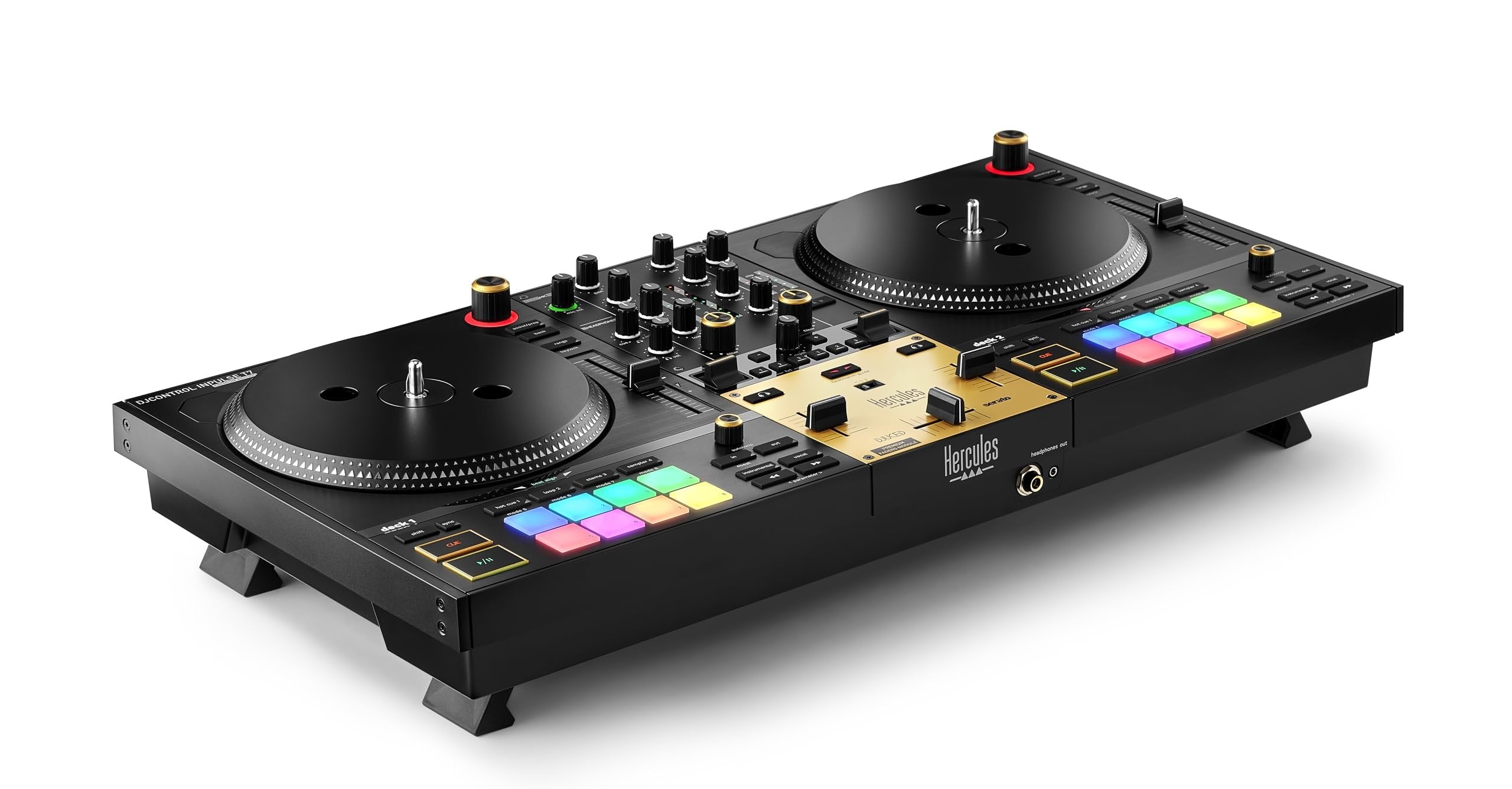 Hercules DJControl Inpulse T7 Premium Edition with Gold-Colored Accents, Built-In Premium Fader Module, USB Connectivity, and 7-Inch Motorized Jogwheel Platter
