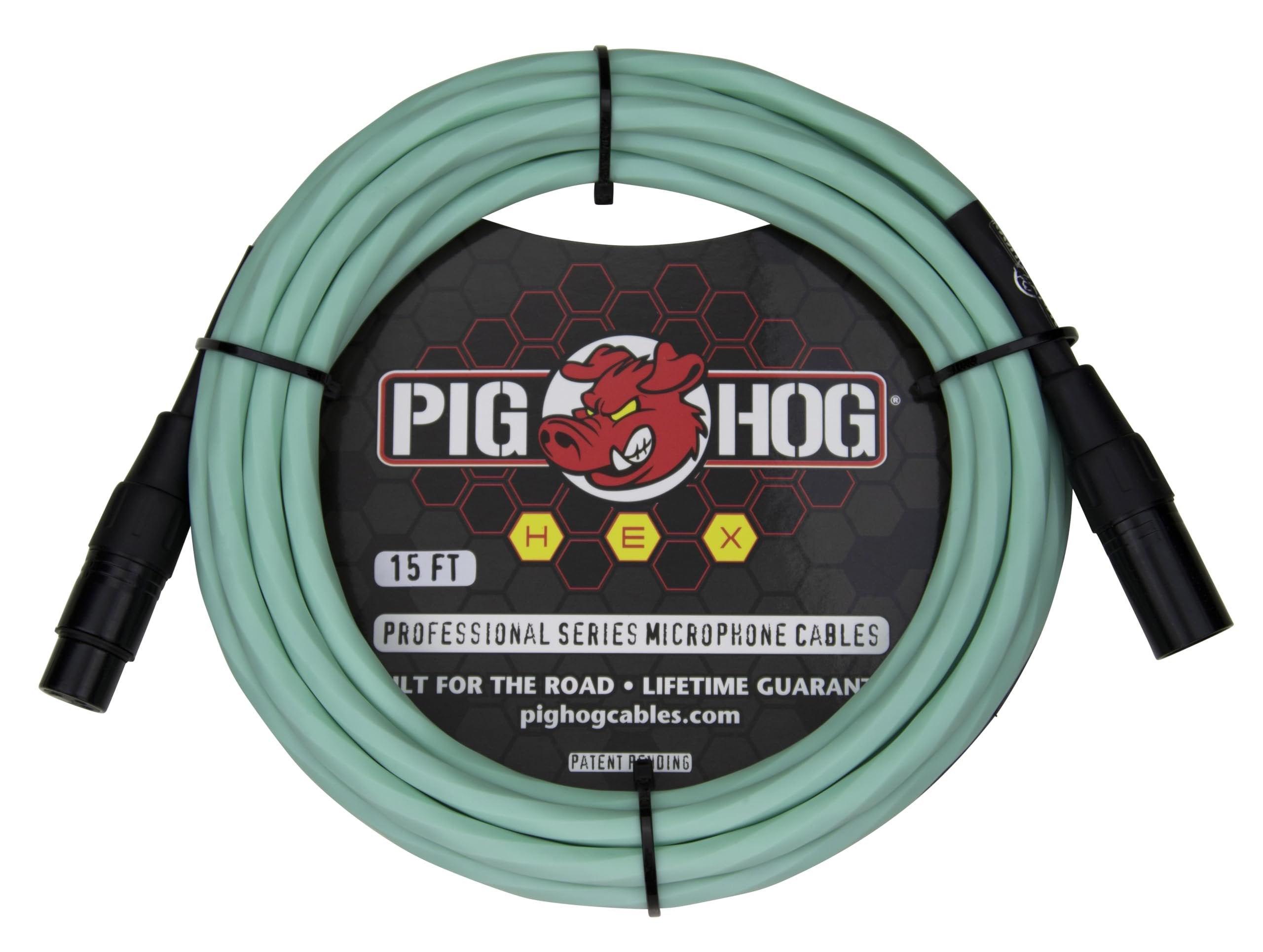 Pig Hog PHMH15SG Hex Series Mic Cable, Seafoam Green 15-Feet Exceptional Tangle-Free Coiling Patented 6 Sided Spiral-Extrusion PVC Sleeve XLR - XLR Connectors