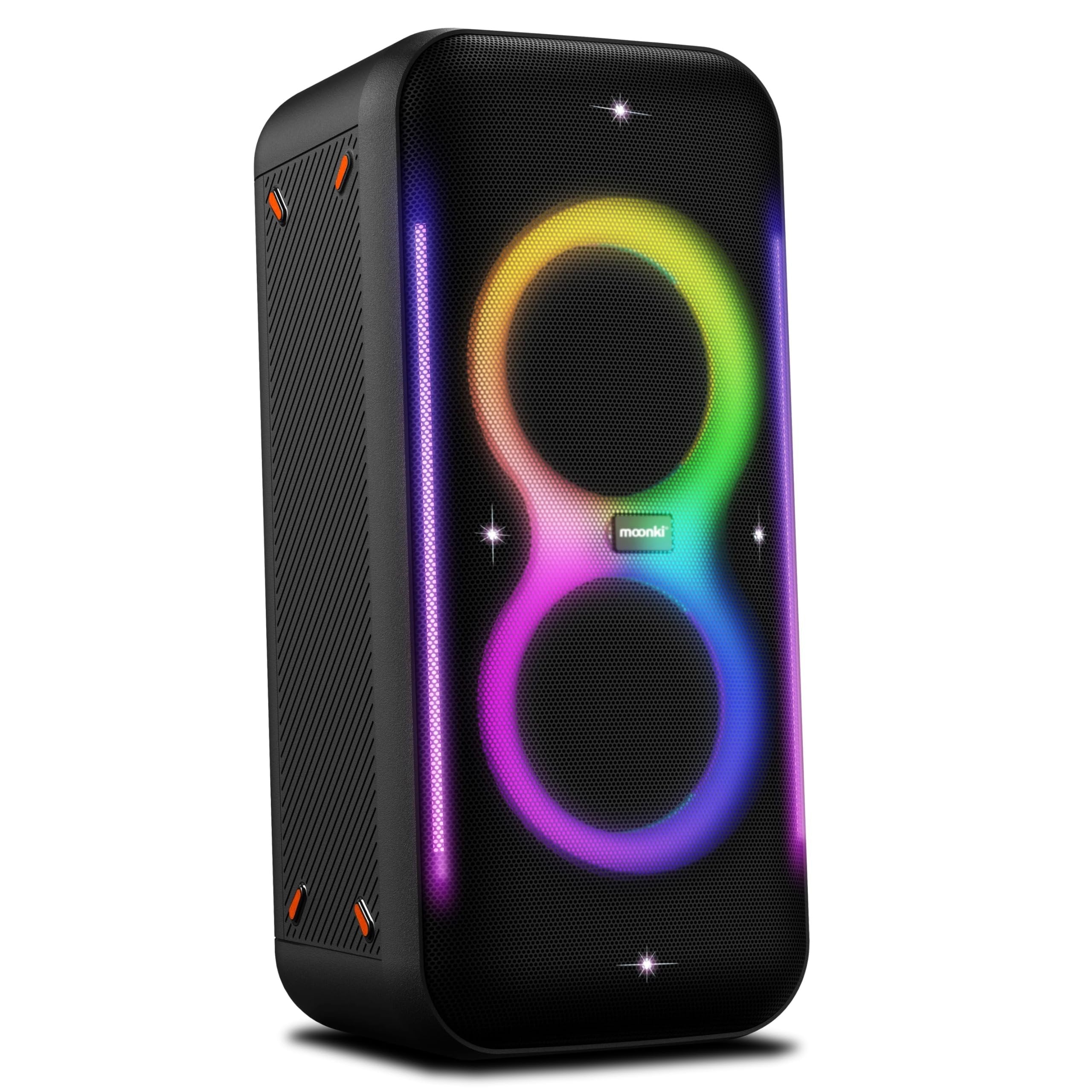 MOONKI Bossa MAX MW-PB320 Party Speaker Dual 6.5 inch Woofers LED Light 1000 Wrms 1500W Peak TWS with Remote Control Multiple Input USB AUX Mic Guitar Karaoke Live Performances DJ Setup