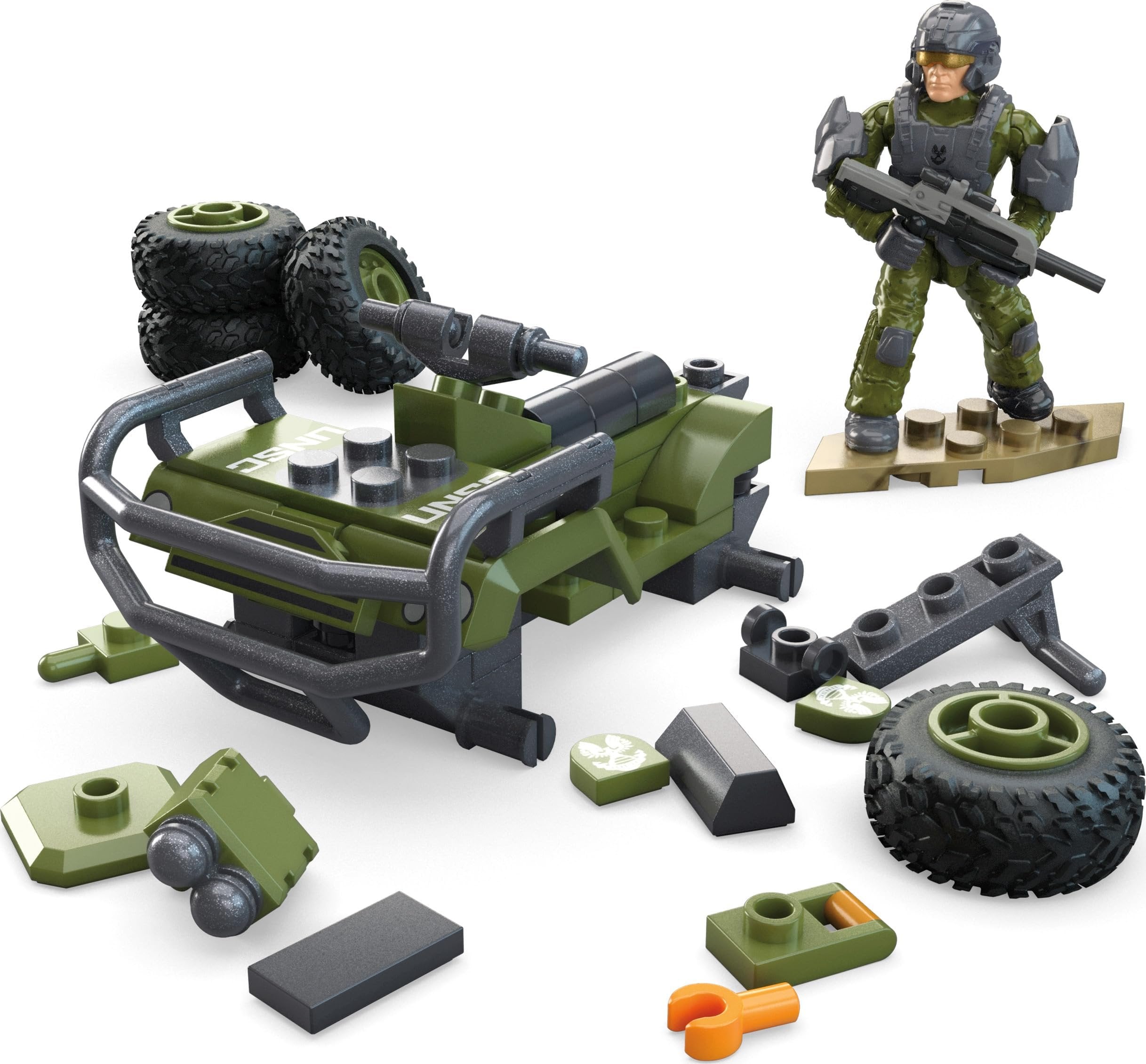 MEGA Halo The Series ATV Building Toys Set, FLEETCOM Mongoose Vehicle with 79 Pieces, 1 Poseable Articulation Figure, Green, Kids or Adults