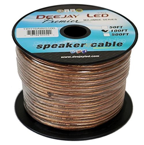 100-Foot Spool Premium Cable 2-Conductor with Red Color Coded Stripe 16 Gauge Stranded Speaker Hook Up Cable