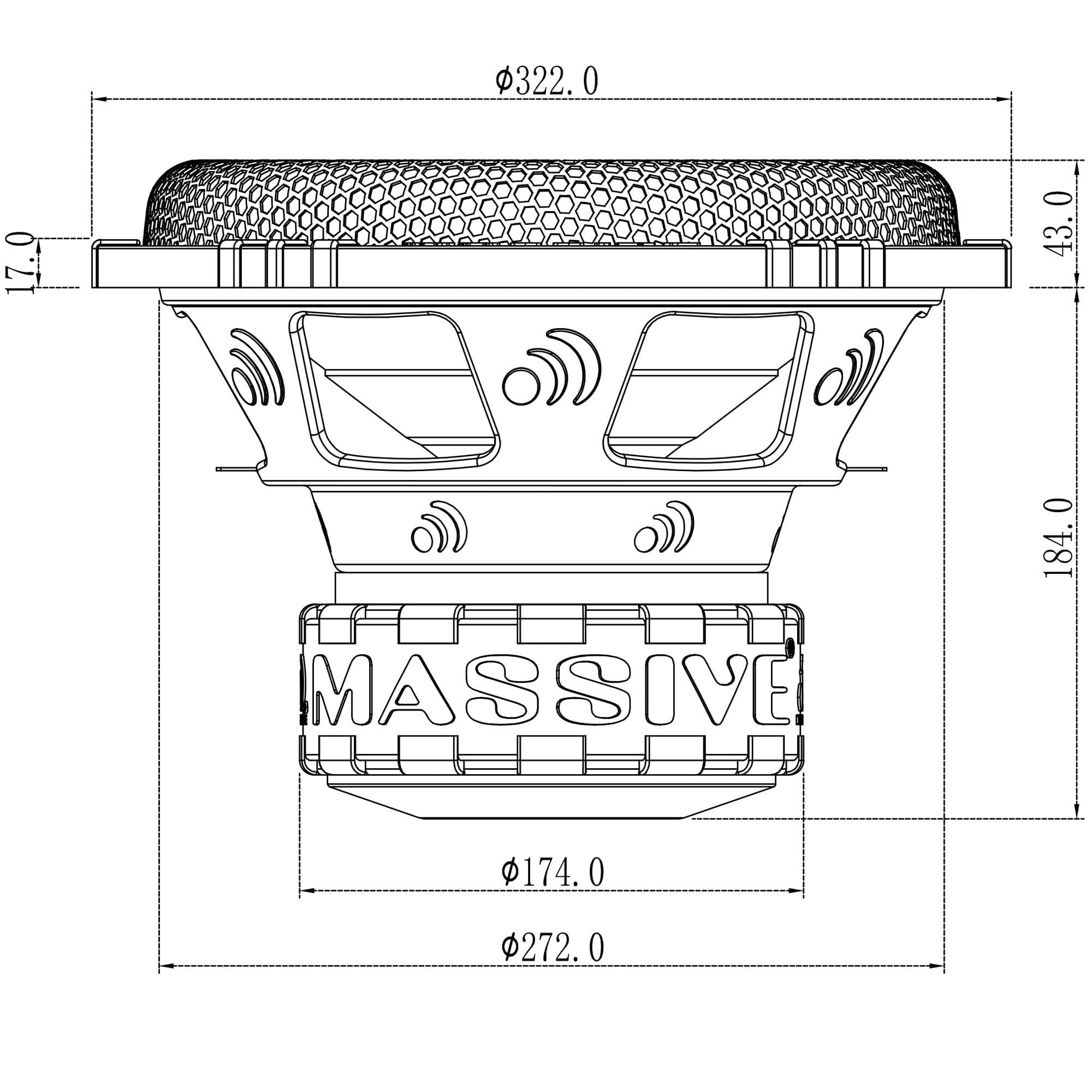 Massive Audio GTR124 | 10" 1000 Watts RMS / 1500w MAX Dual 4 Ohm Subwoofer with Grill