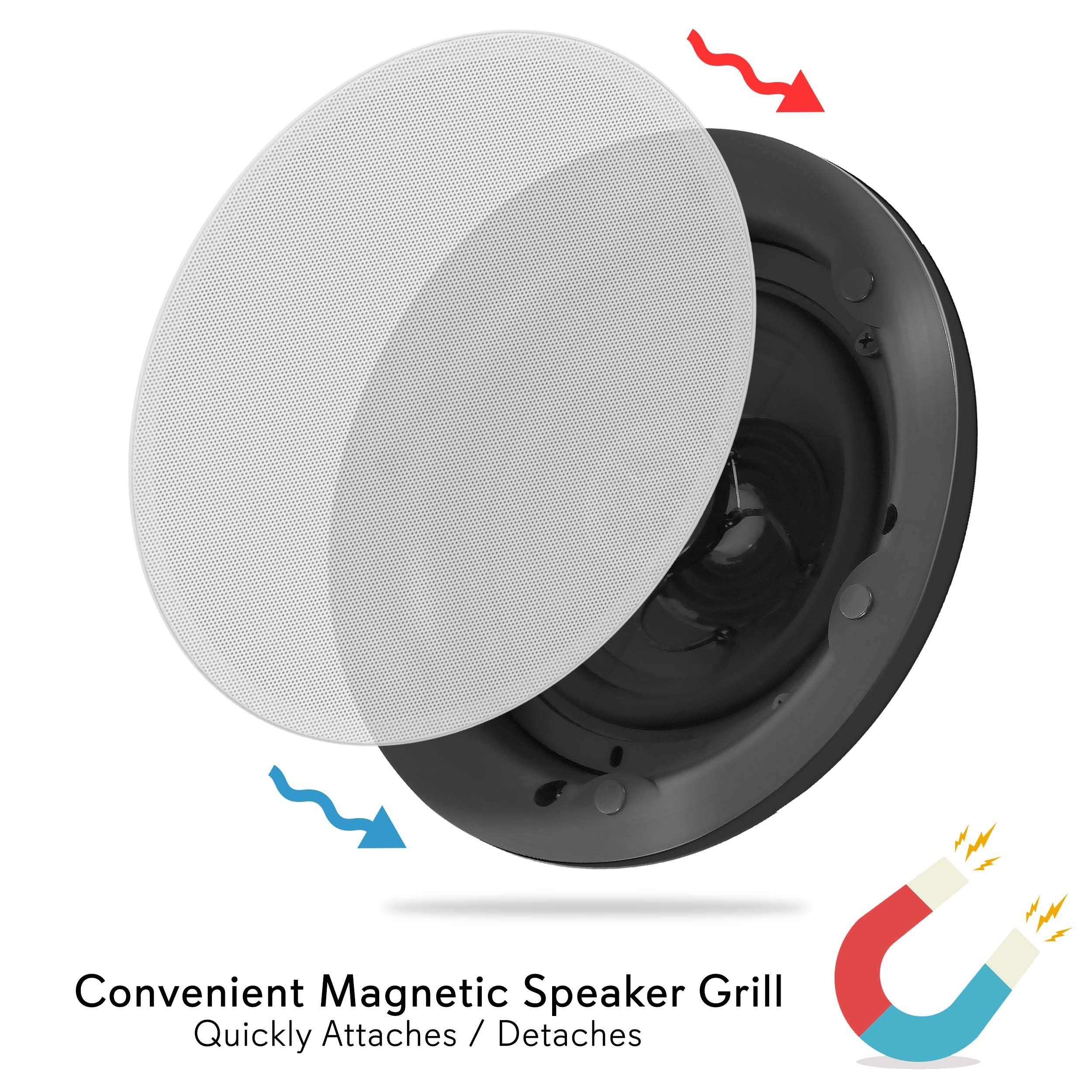 Pyle 6.5” Ceiling Wall Dual Speakers - 2-Way Full Range Stereo Sound (Pair) Universal Flush Mount Design w/ 70Hz - 20kHz Frequency Response 480 Power Watts Peak & 2 Magnetic Speaker Grills PWRC63