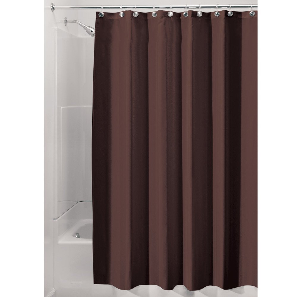 iDesign Fabric Shower Curtain, Stall-Sized Water-Repellent and Mold- and Mildew-Resistant Liner for Master, Guest, Kid's, College Dorm Bathroom, 72" x 96 ", Brown