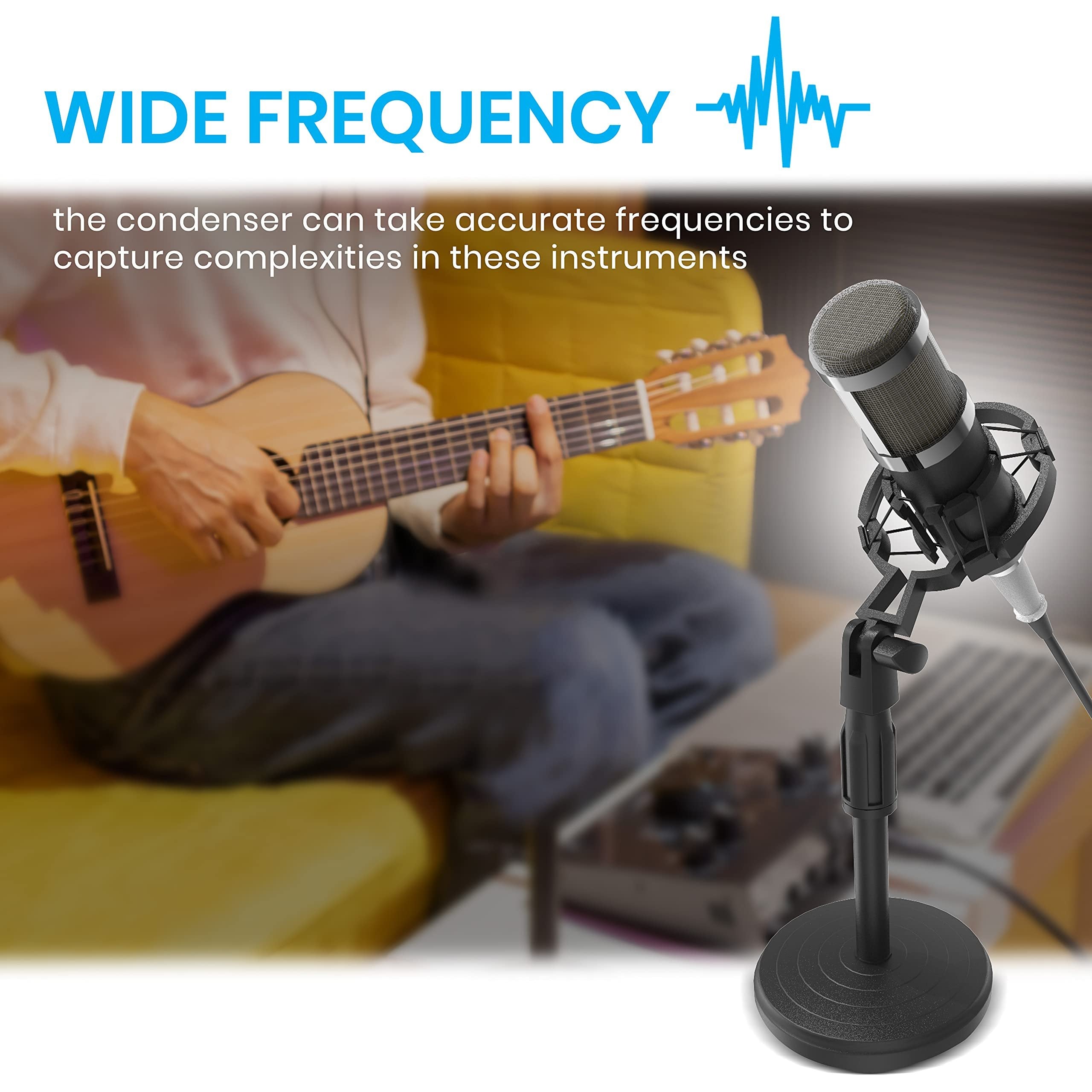 iDance Cardioid XLR Condenser Microphone Kit, Plug & Play Professional Studio Recording Microphone for Podcast, Gaming, USB Condenser Microphone, Broadcasting Microphone Kit