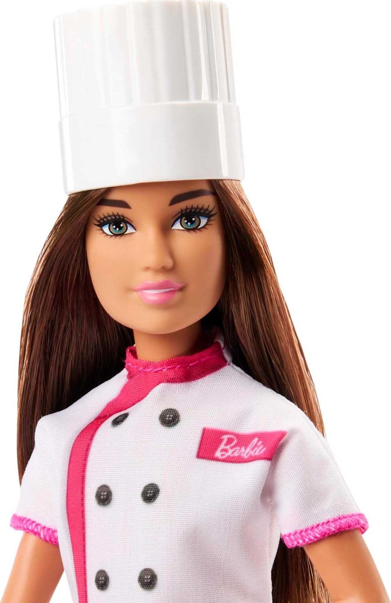 Barbie Careers Fashion Doll & Accessories, Pastry Chef Wearing Removable Baking Outfit with Hat & Cake Slice